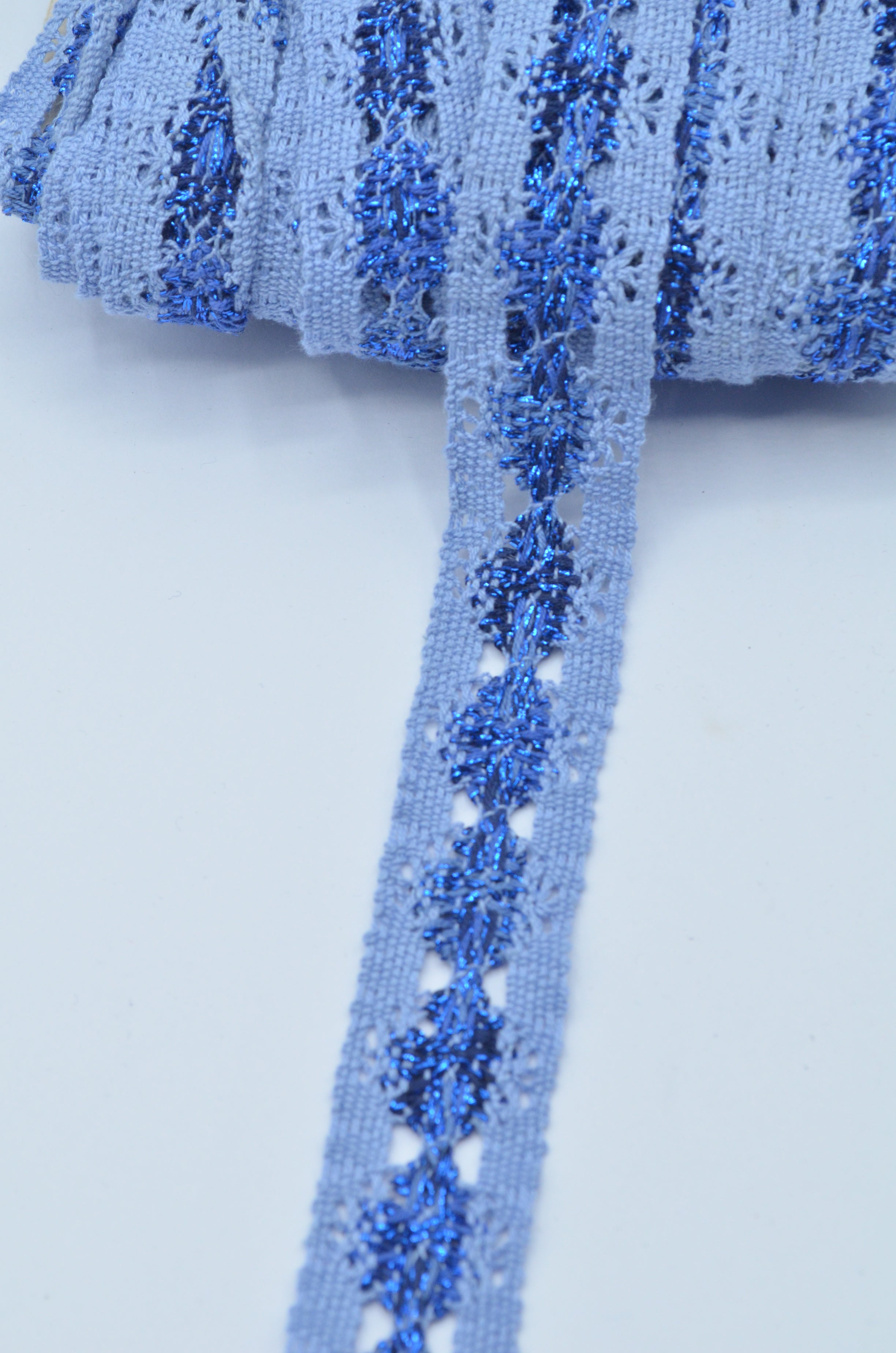 Dantela De Bumbac 3cm, Albastru cu fir lurex