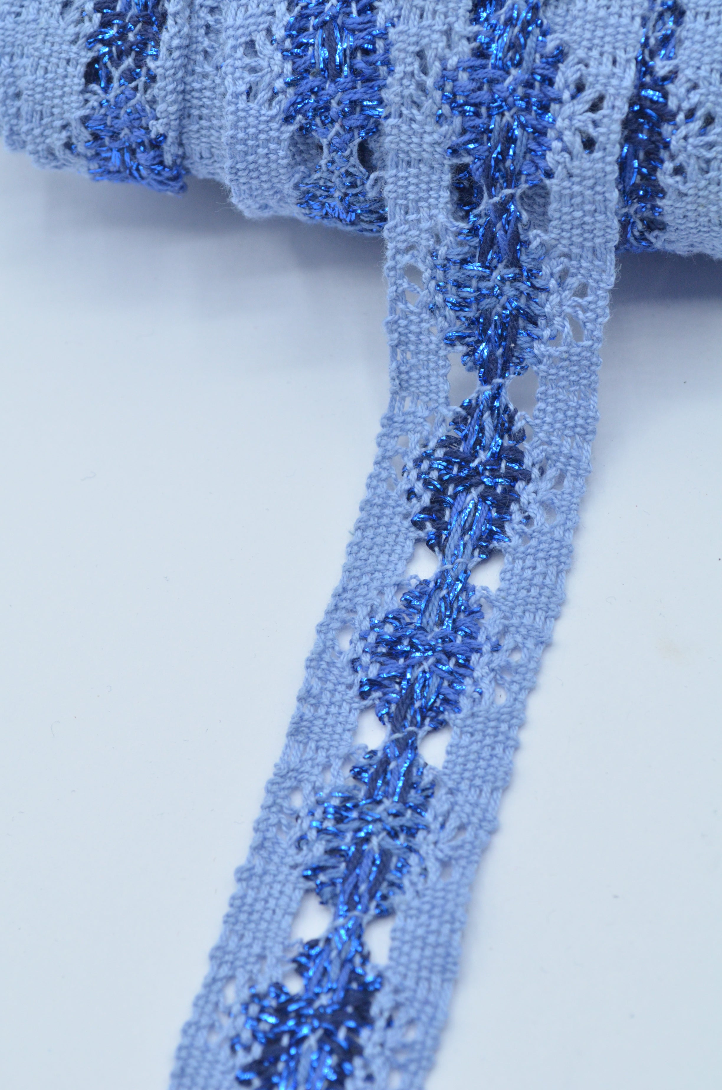 Dantela De Bumbac 3cm, Albastru cu fir lurex