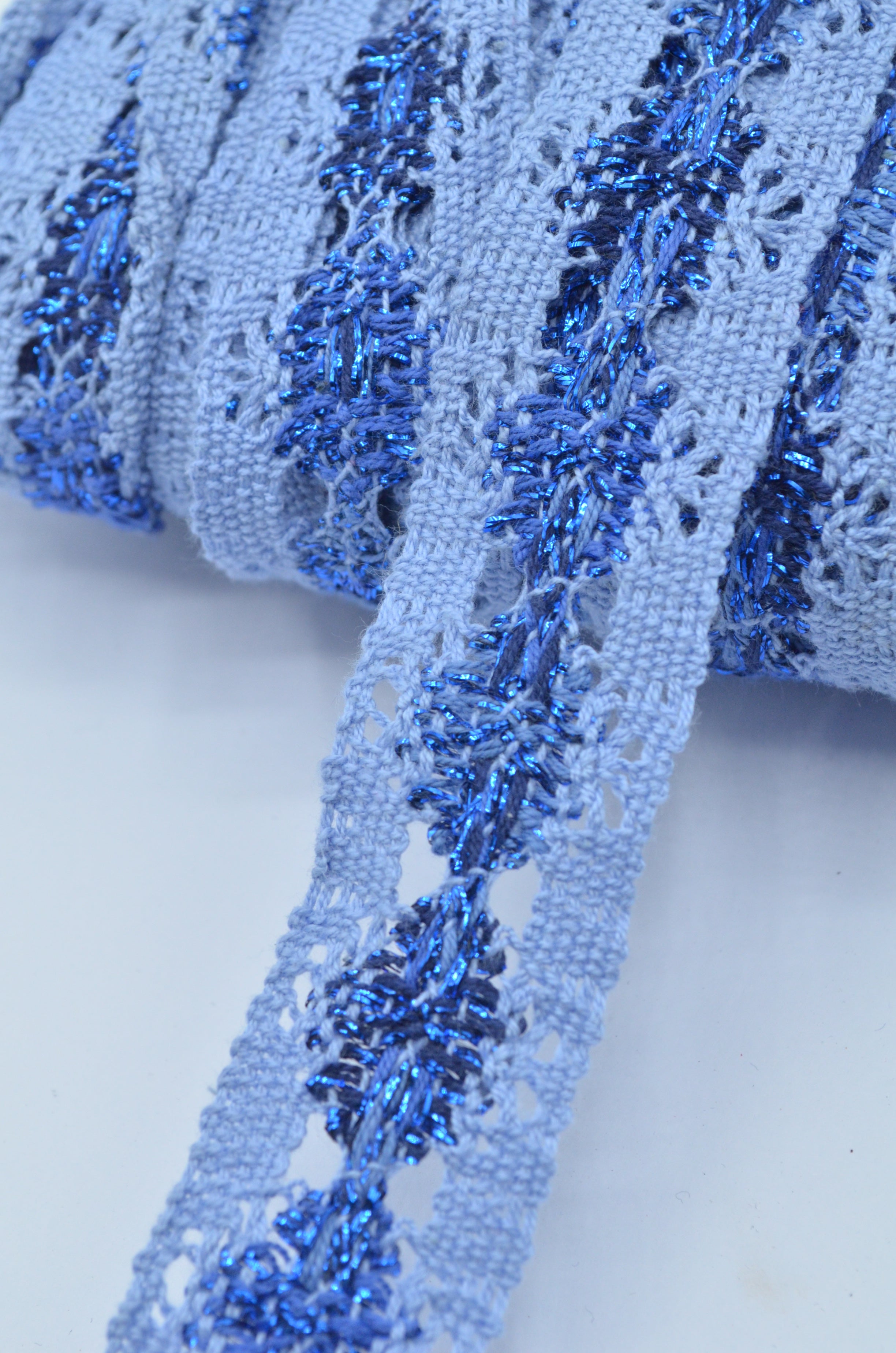 Dantela De Bumbac 3cm, Albastru cu fir lurex