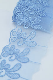 Dantela Din Organza Brodata 5.50cm, Bleu