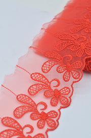 Dantela Din Organza Brodata 5.50cm, Rosu