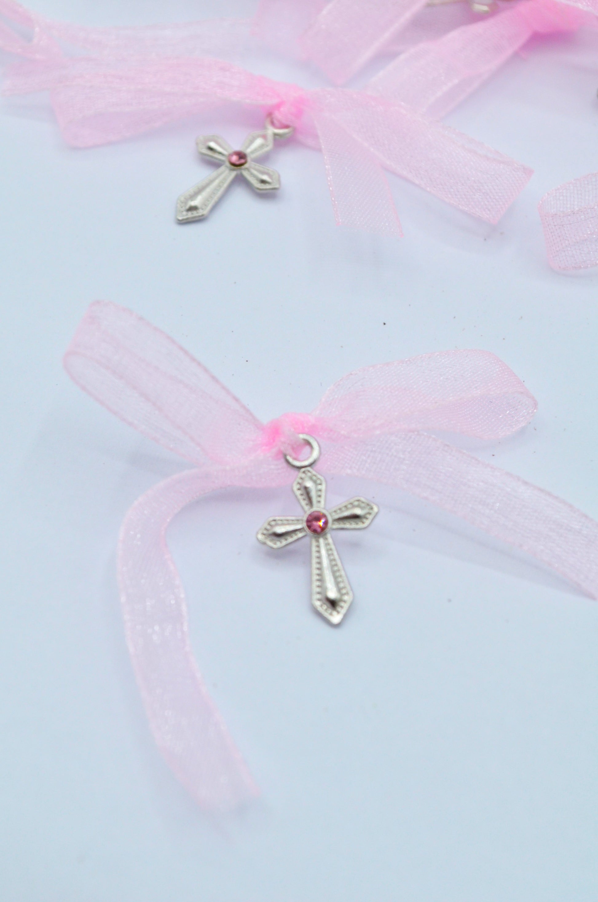Cruciulite Botez Cu Pietricica Roz Si Fundita Roz