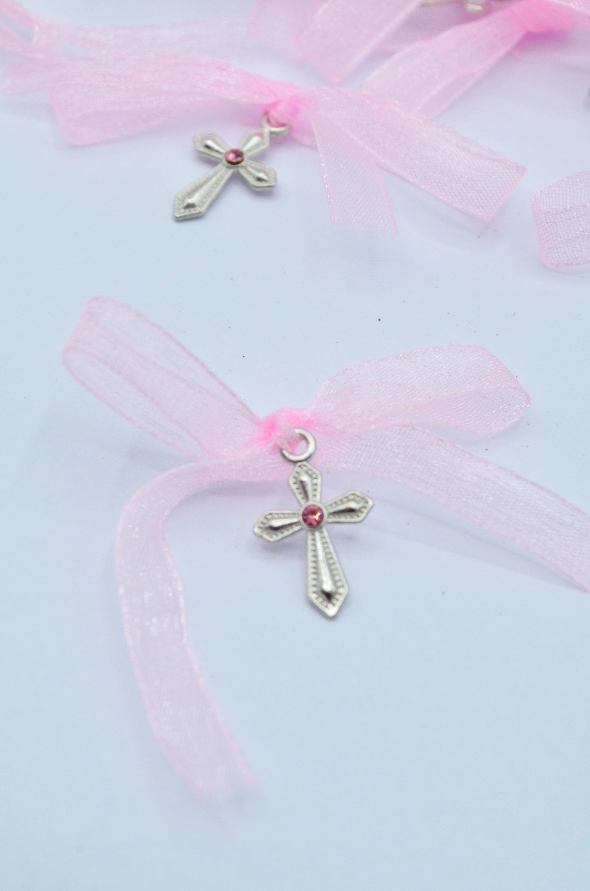Cruciulite Botez Cu Pietricica Roz Si Fundita Roz