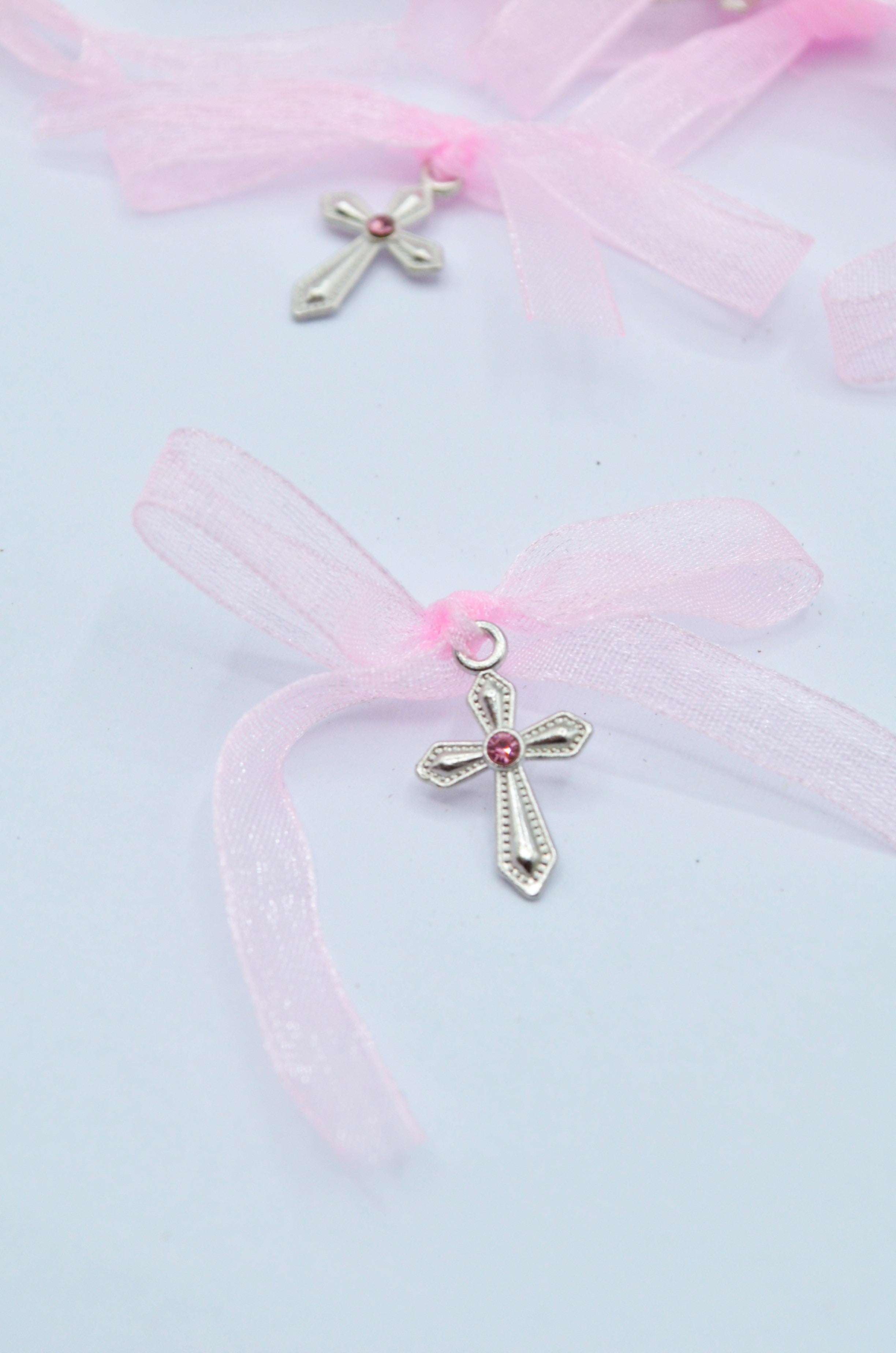 Cruciulite Botez Cu Pietricica Roz Si Fundita Roz