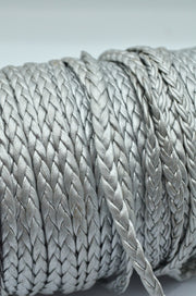 Snur Impletit Din Piele Ecologica 6mm, Argintiu Mat