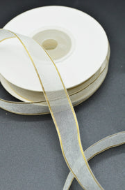 Panglica Organza Cu Fir Lurex Auriu 1.20cm, Ivoire