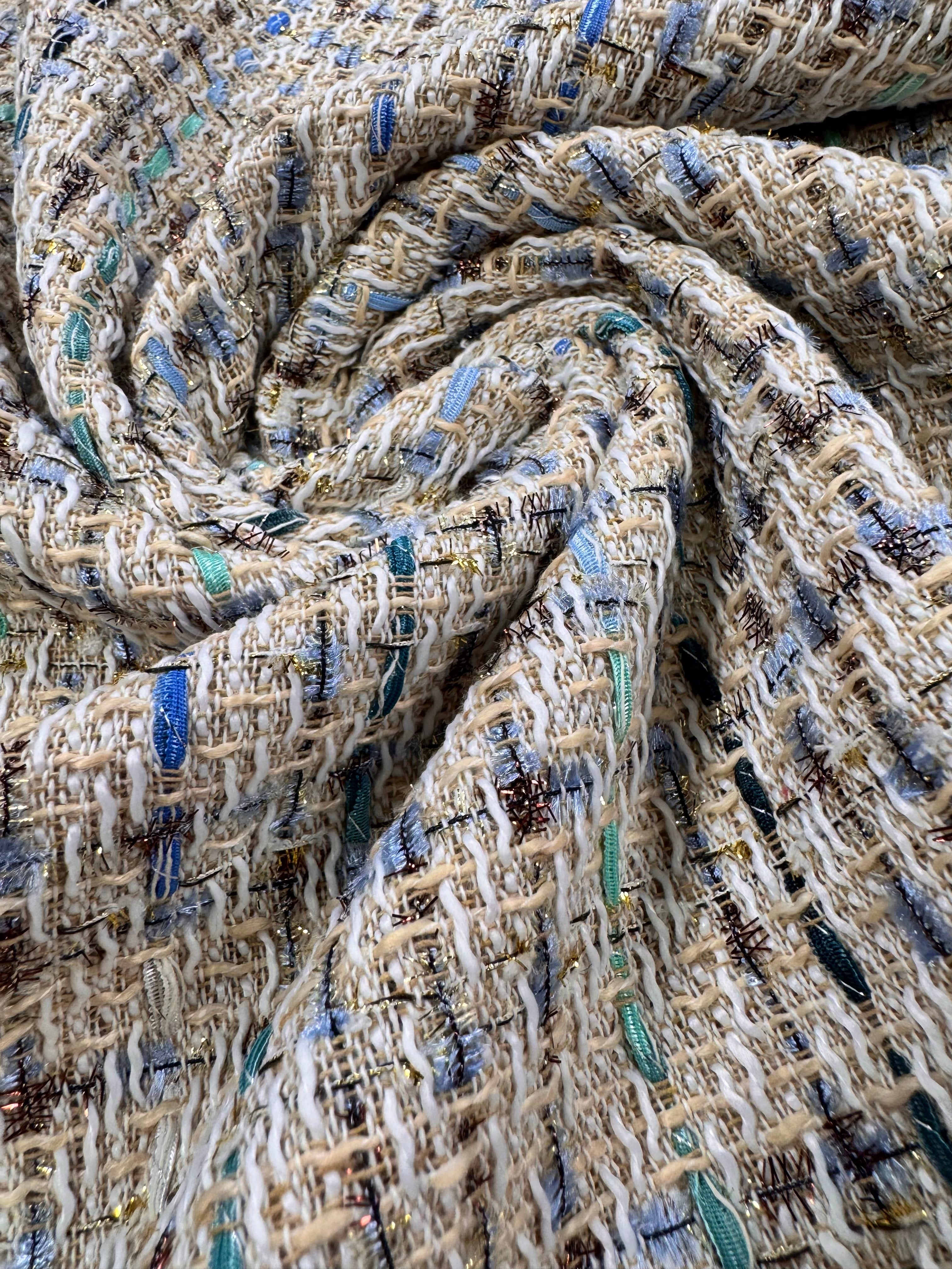 Stofă Tweed Bej Cu Fir Lurex Auriu