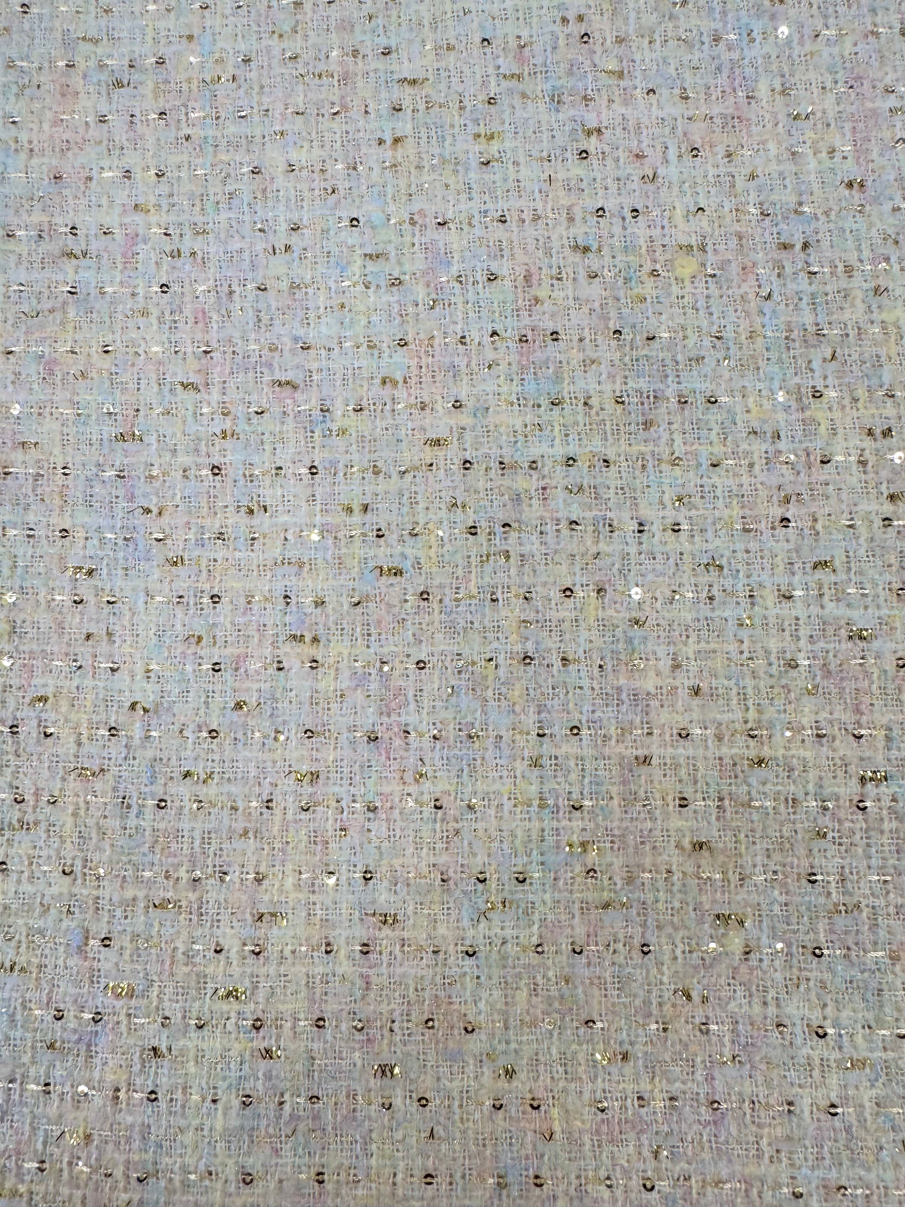 Stofă Tweed Crem Cu Paiete Fine Aurii