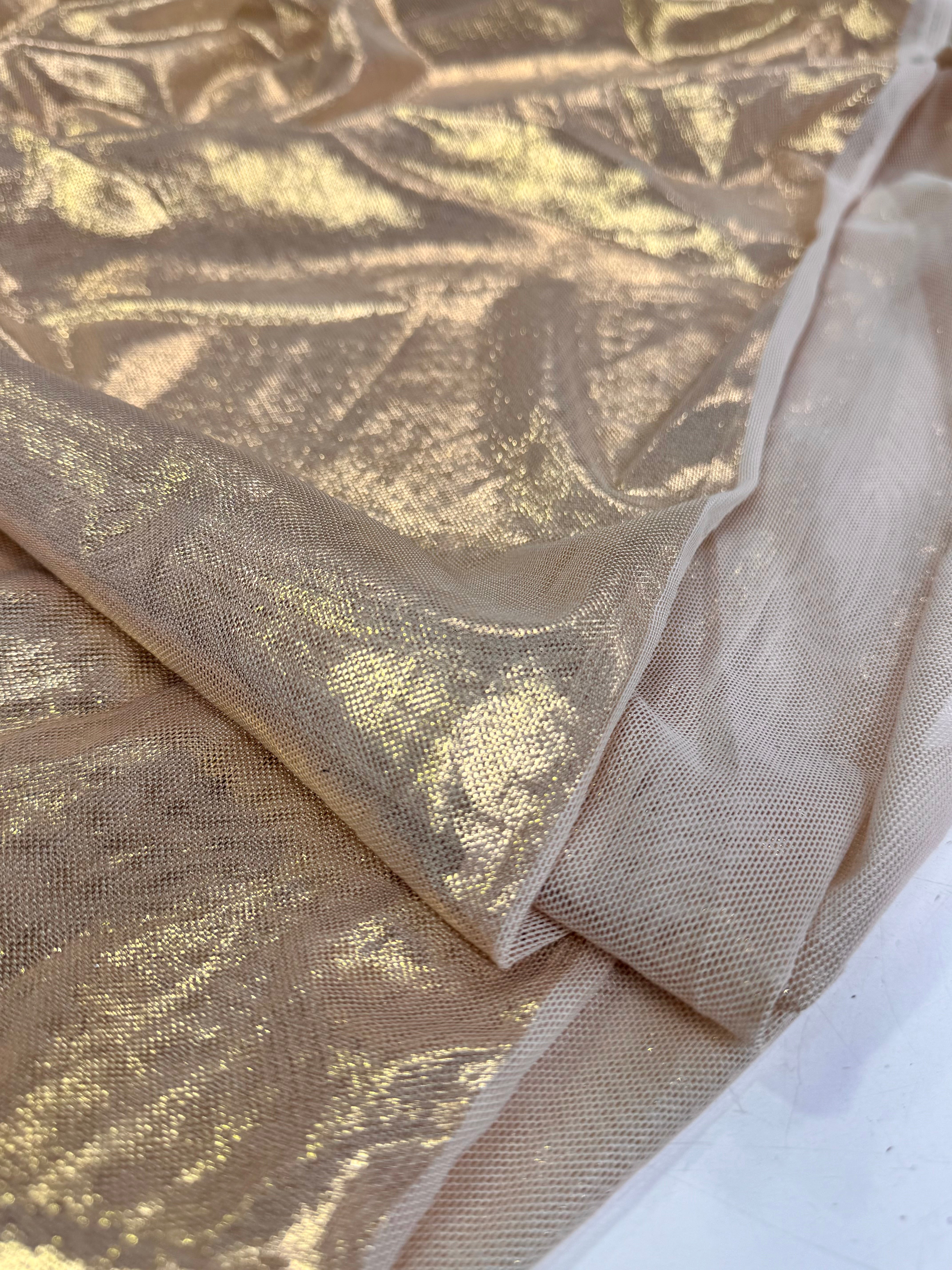 Tull Elastic Metalizat - Bej cu pelicula aurie