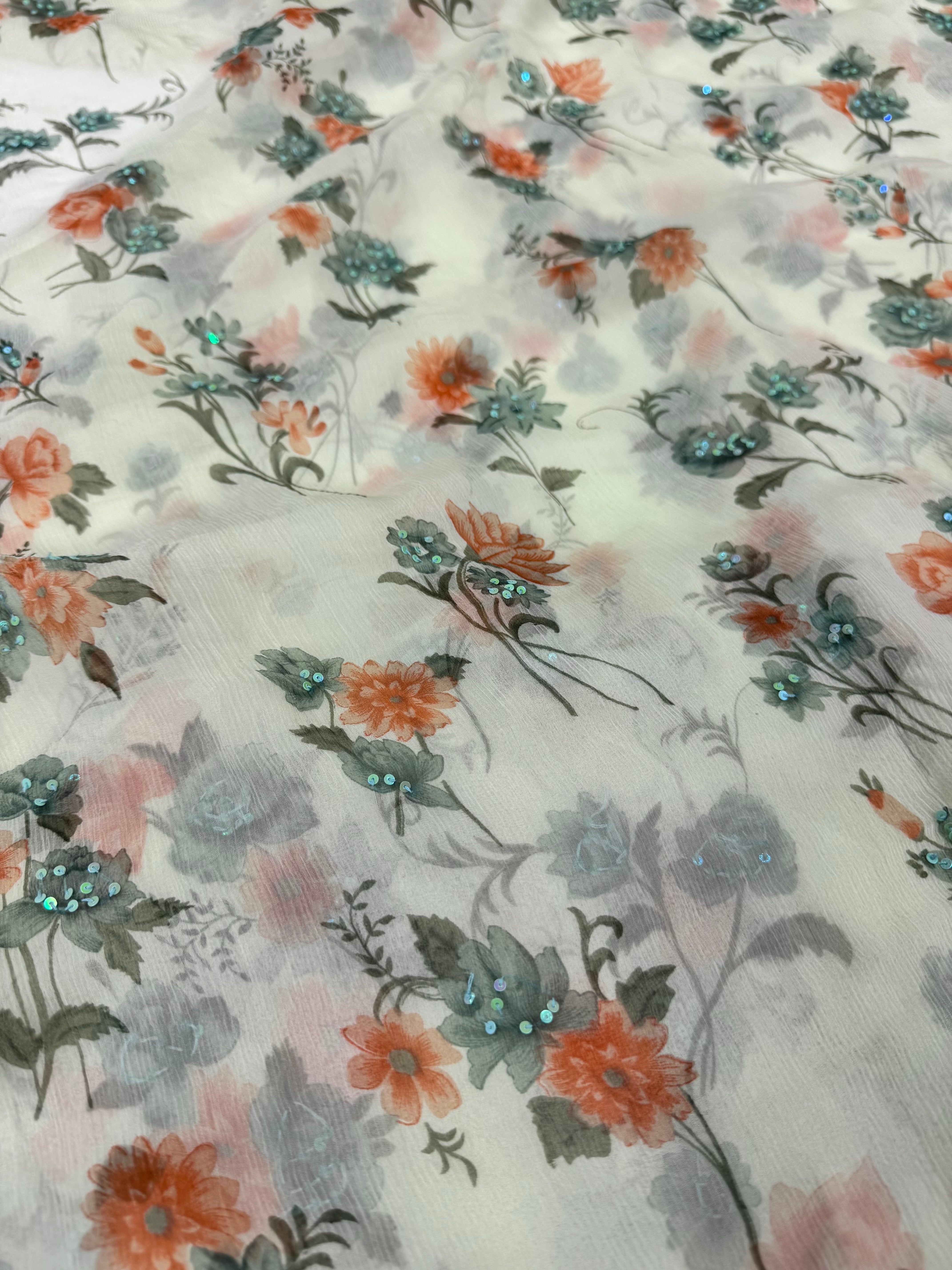 Voal Imprimat De Matase Naturala Cu Paiete - Vernil