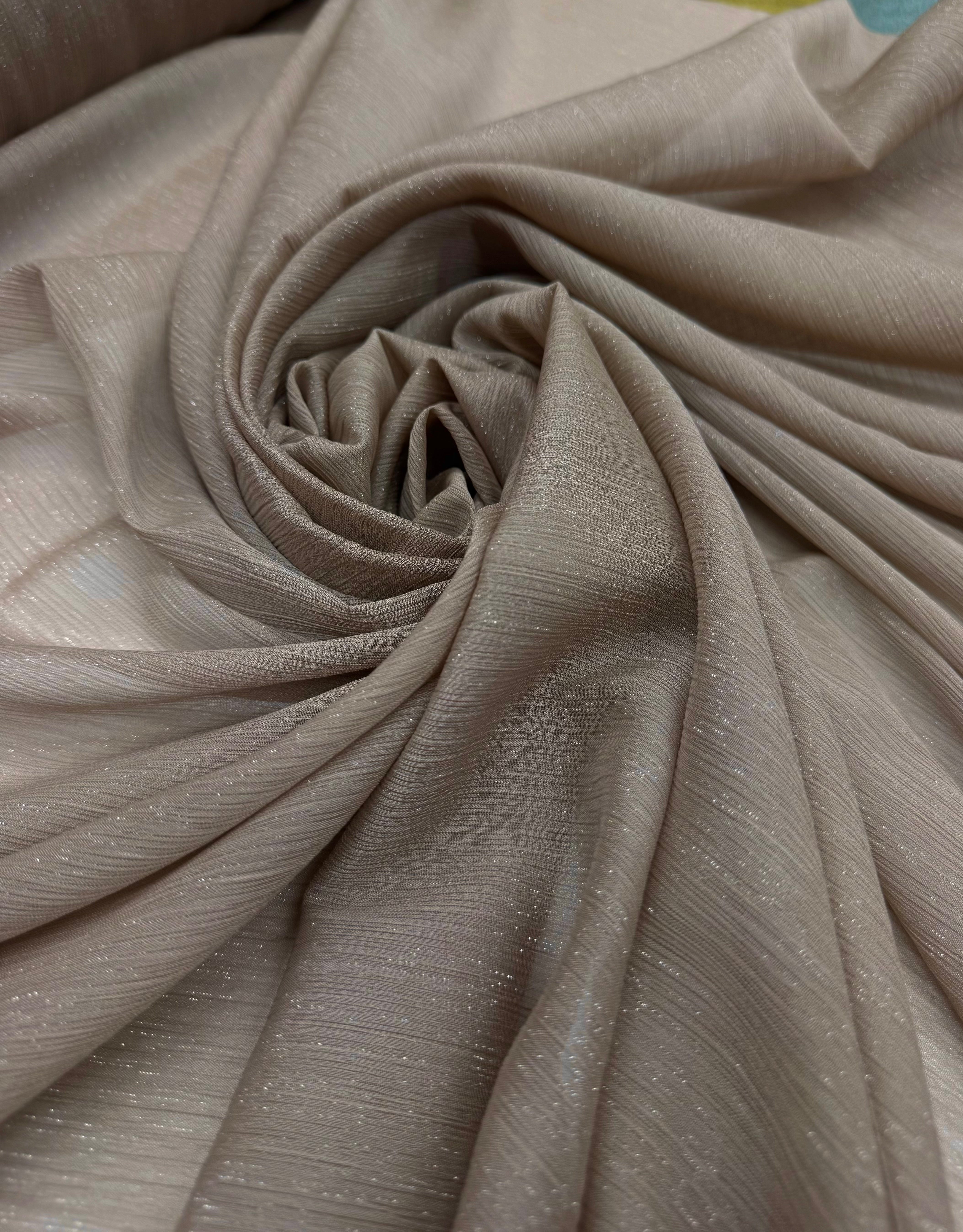 Voal Creponat Cu Fir Lame, Bej Deschis