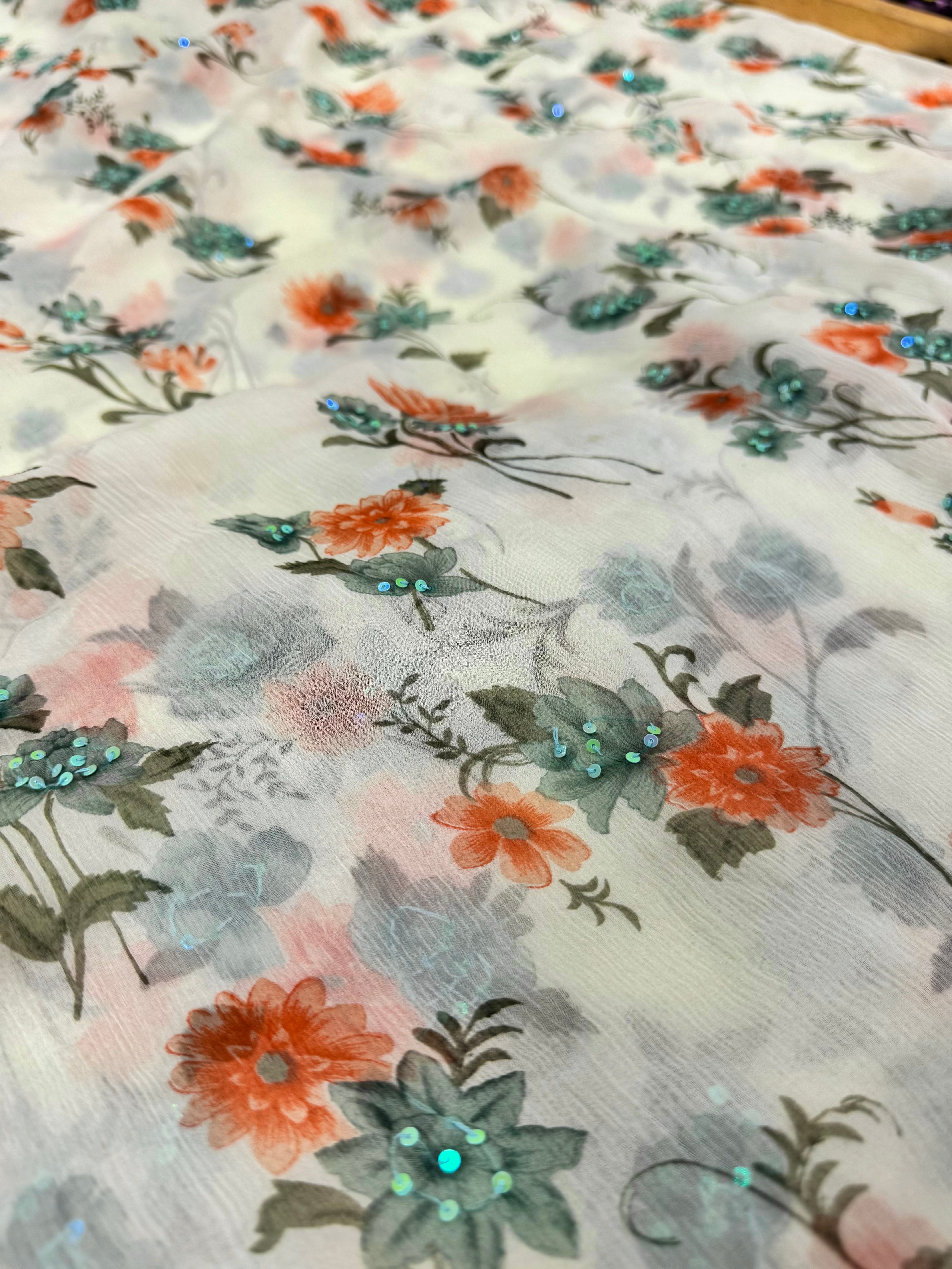 Voal Imprimat De Matase Naturala Cu Paiete - Vernil