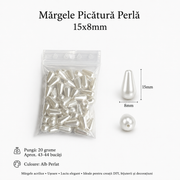 Perle 8x15mm- aprox 43-44buc/punga, Alb