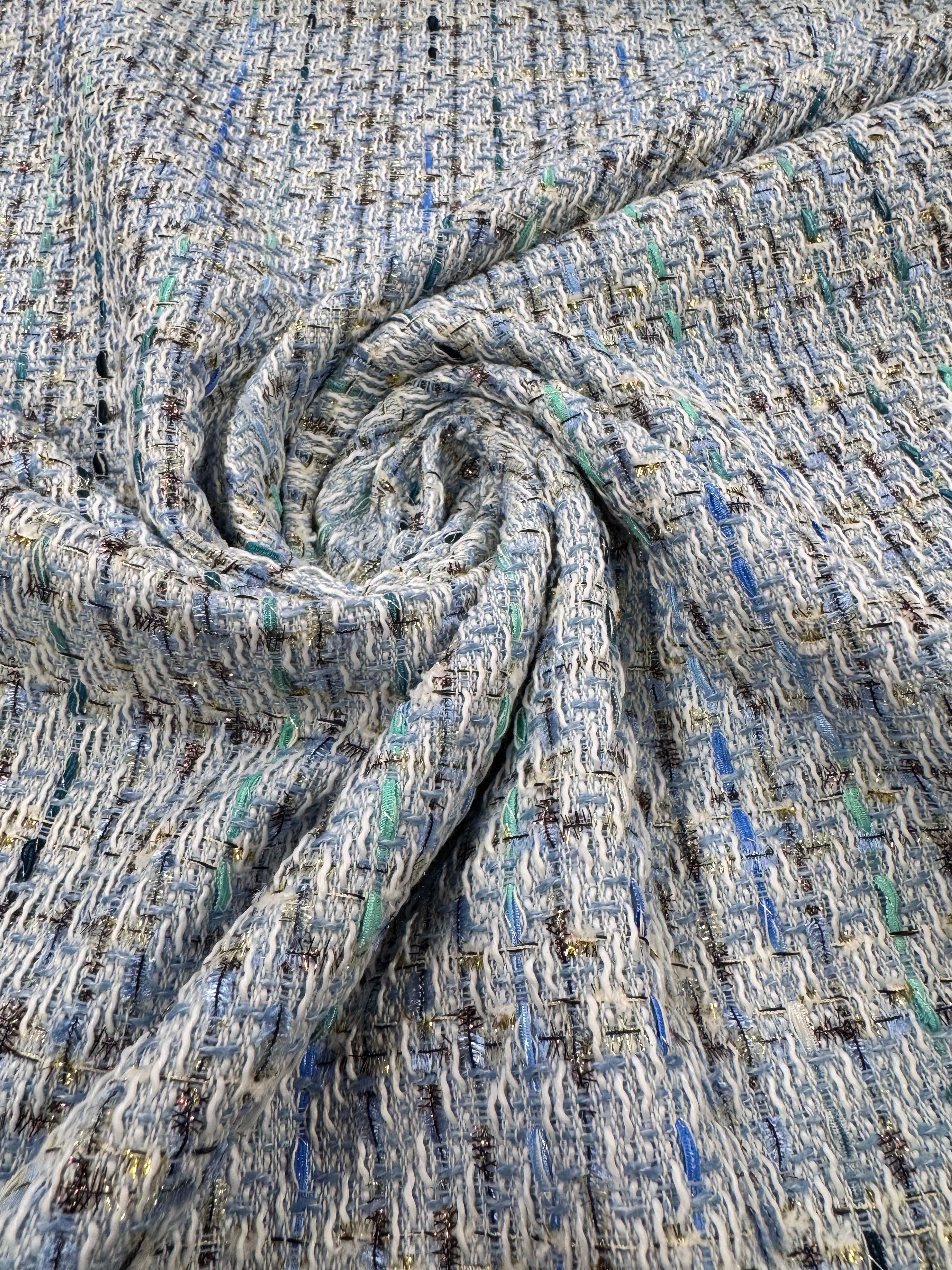 Stofă Tweed Bleu Cu Fir Lurex Aurui