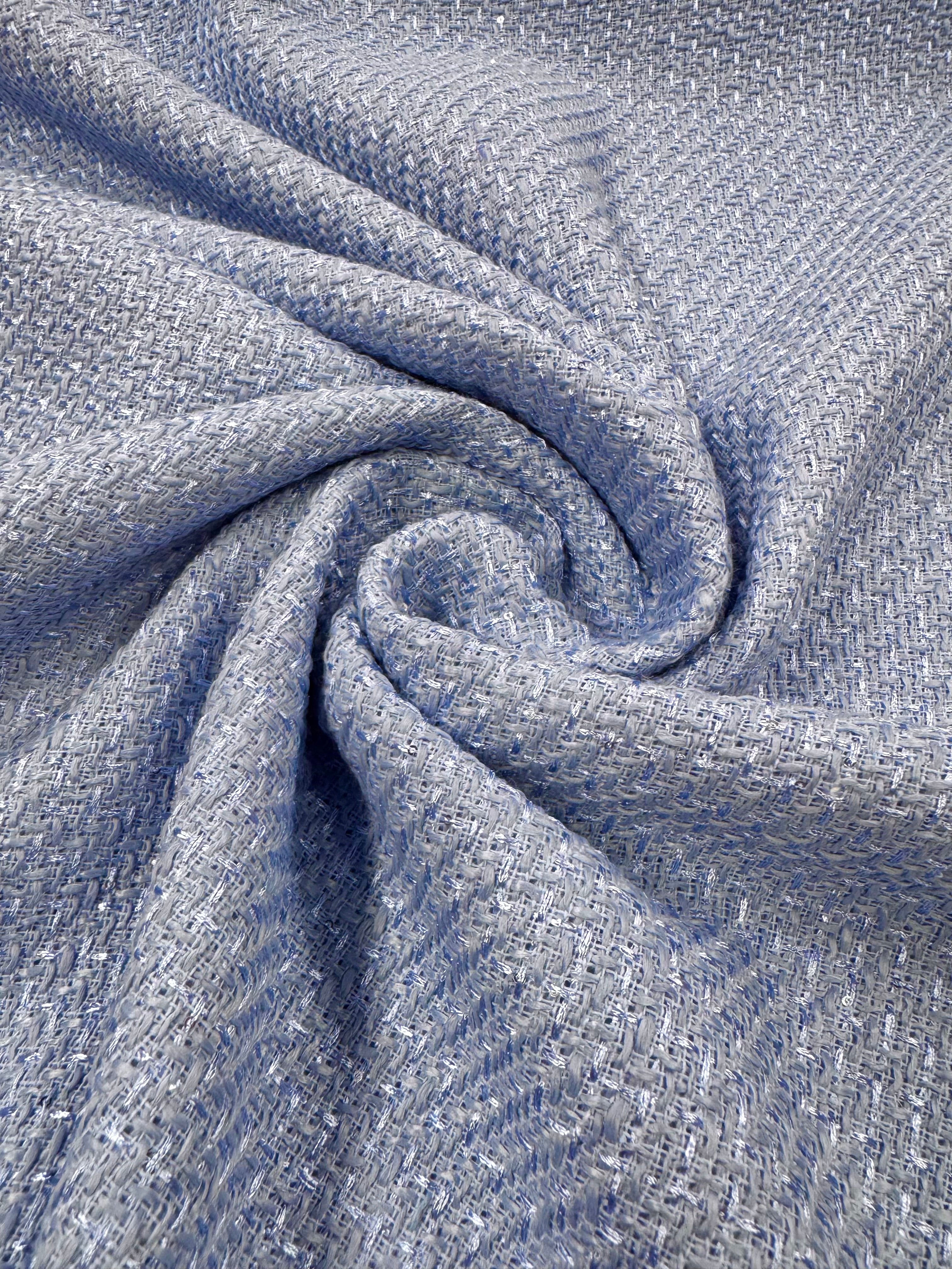 Stofă Tweed Bleu Cu Paiete Fine