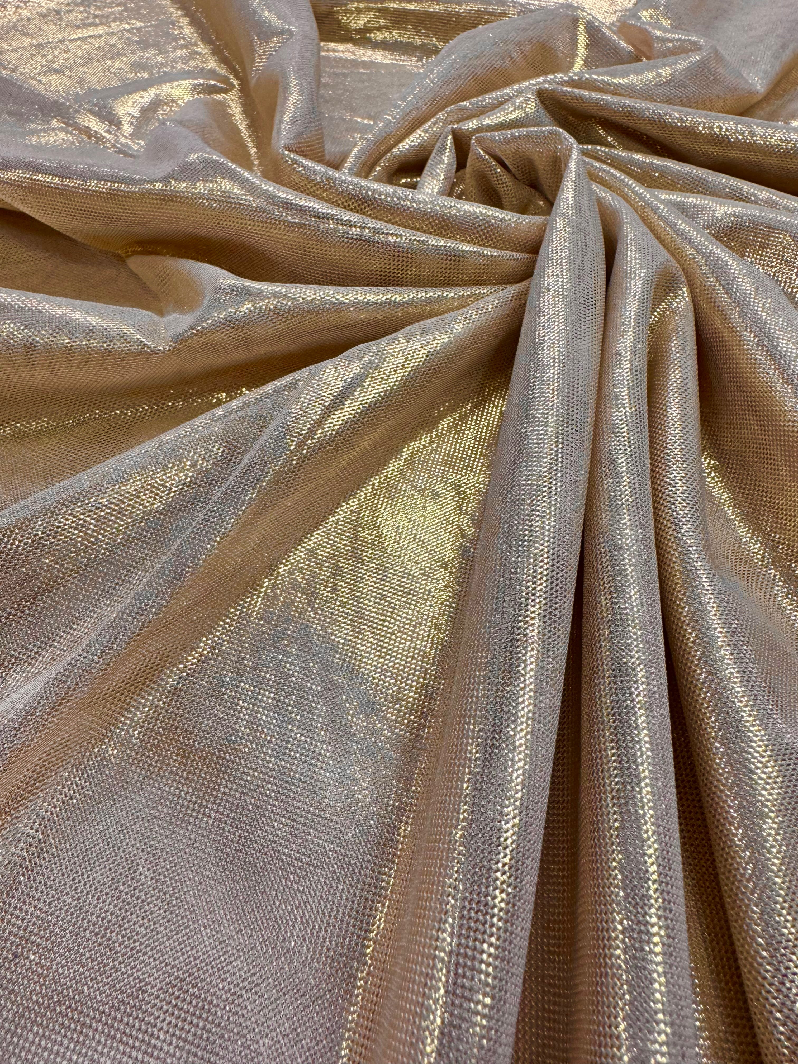 Tull Elastic Metalizat - Bej cu pelicula aurie