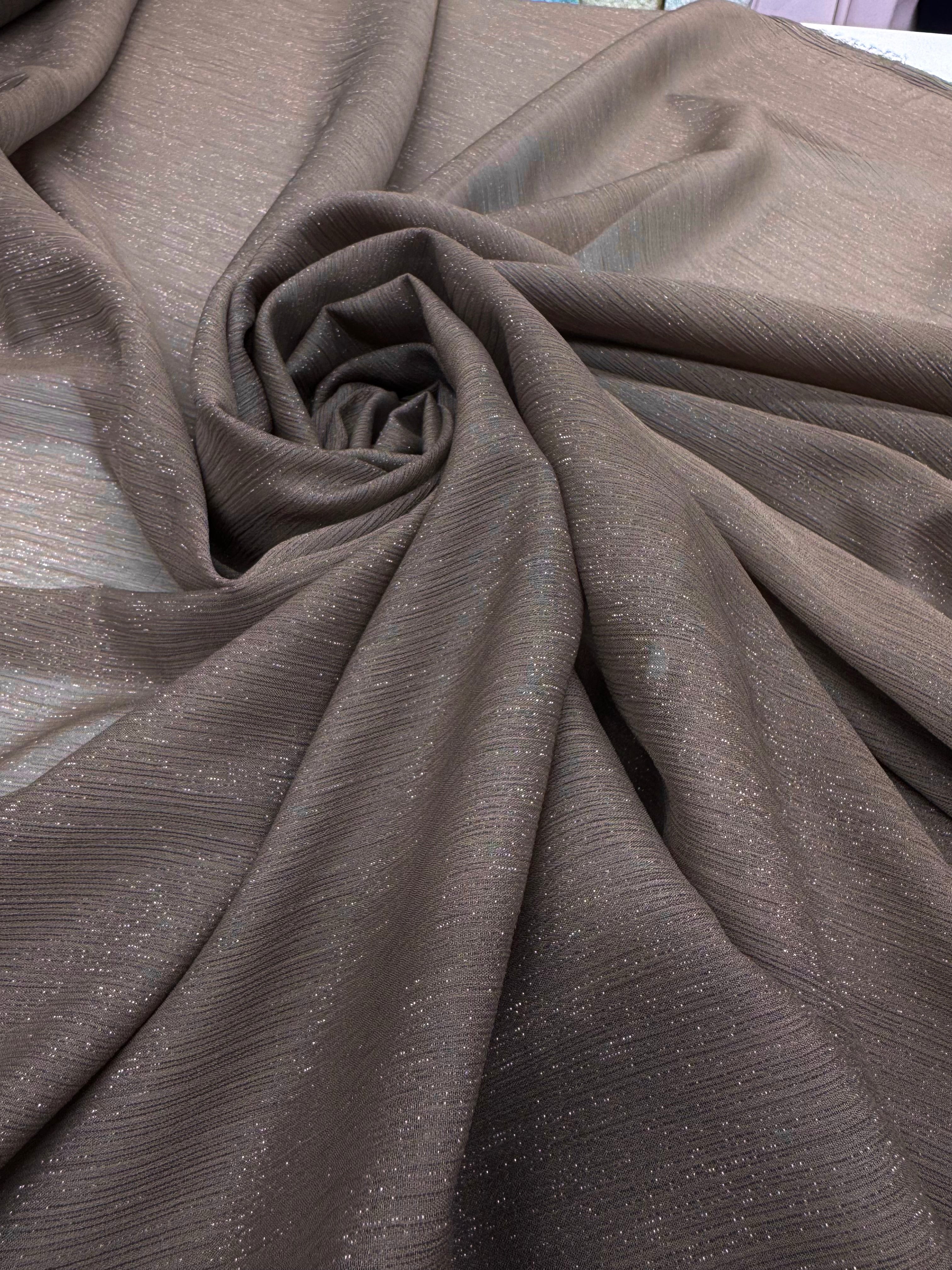 Voal Creponat Cu Fir Lame, Bej Inchis