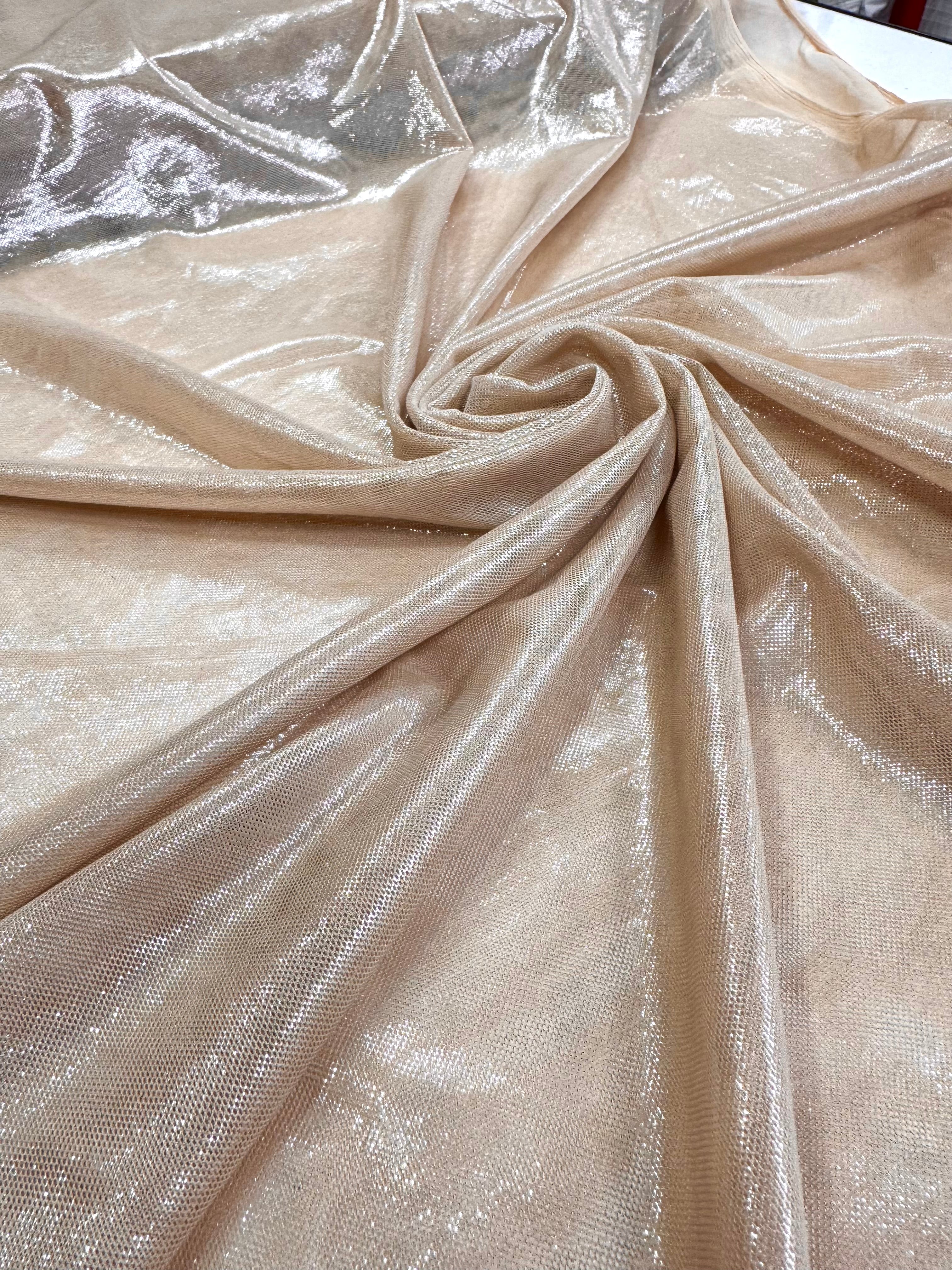 Tull Elastic Metalizat - Bej cu pelicula argintie