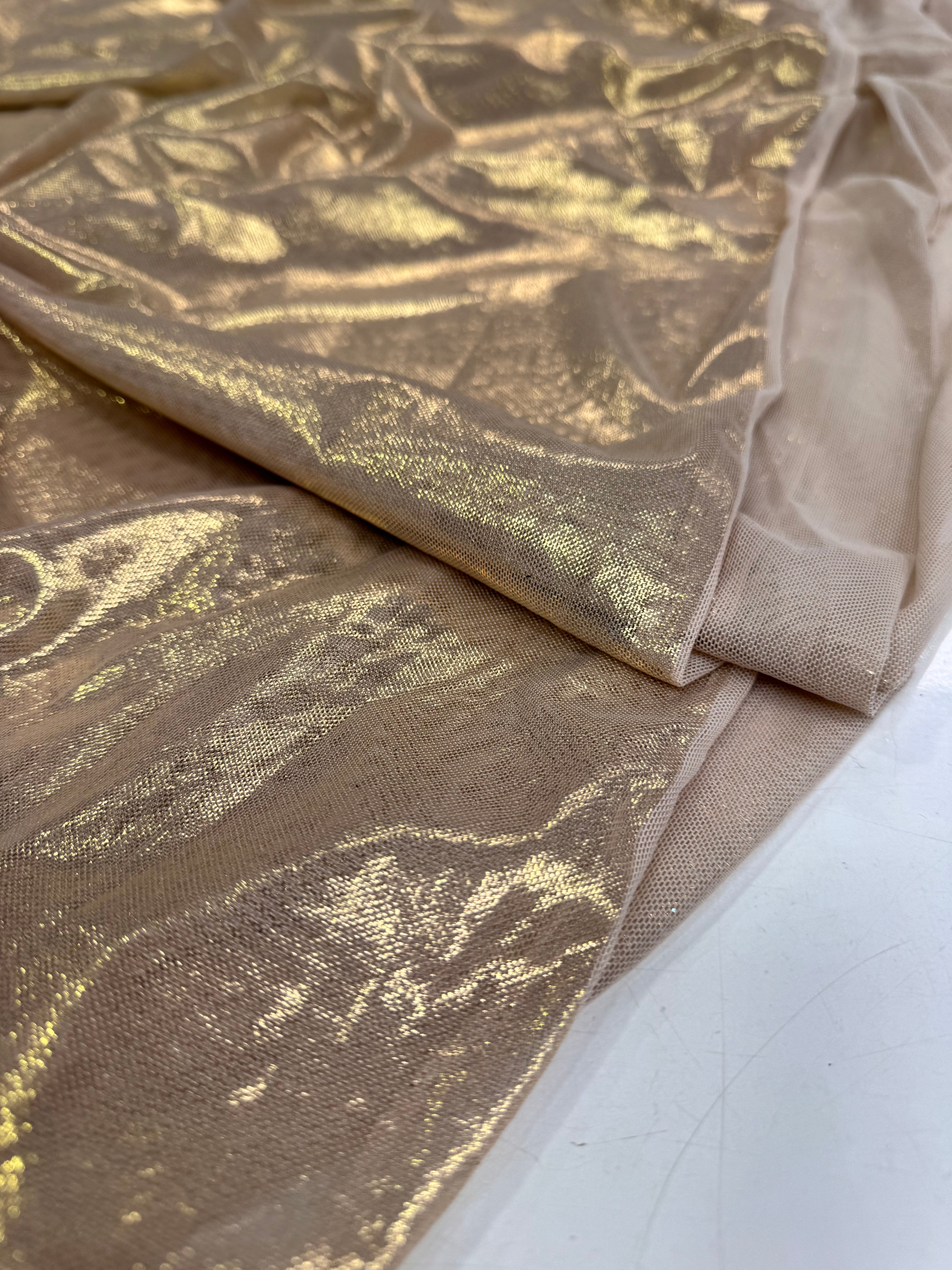 Tull Elastic Metalizat - Bej cu pelicula aurie