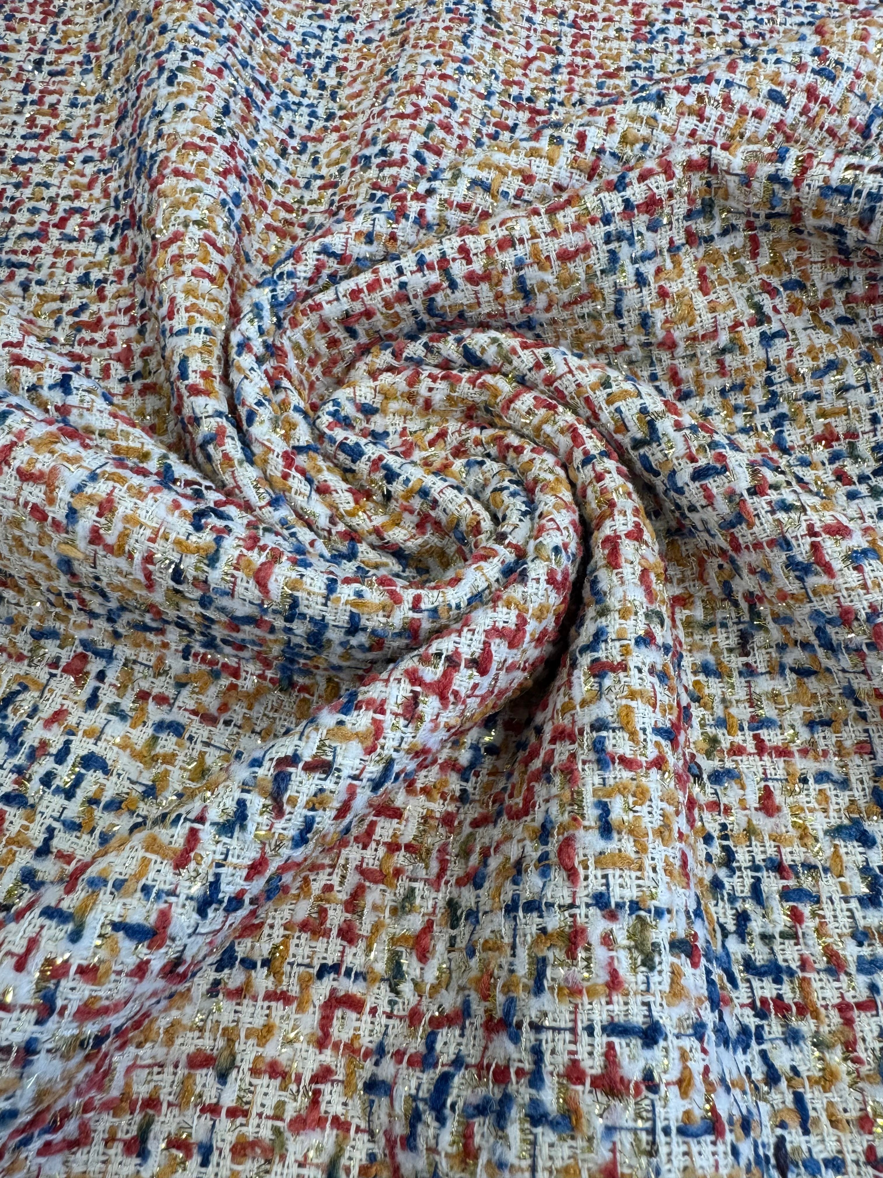 Stofă Tweed Ivoire Cu Fir Lurex Auriu