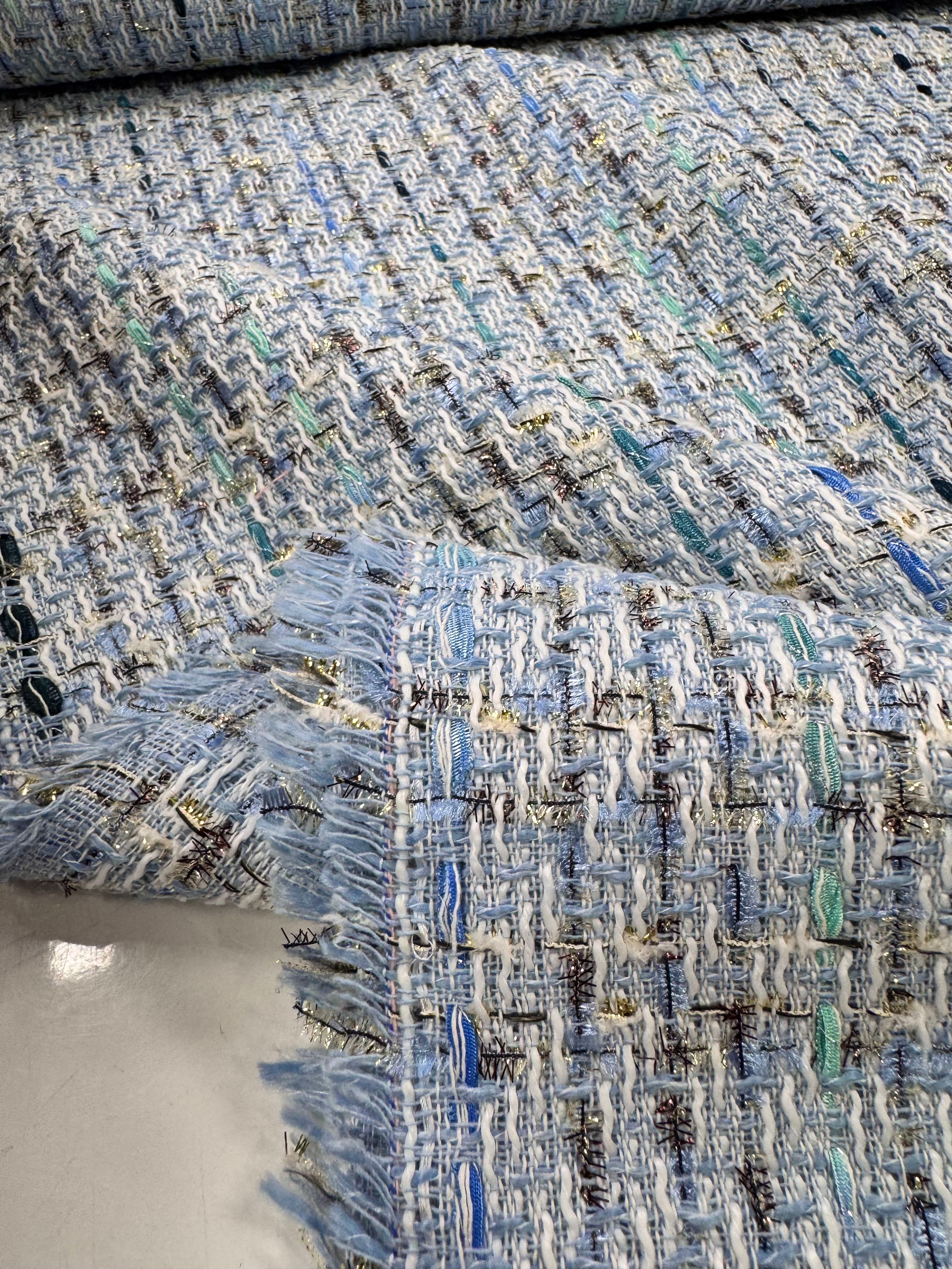 Stofă Tweed Bleu Cu Fir Lurex Aurui