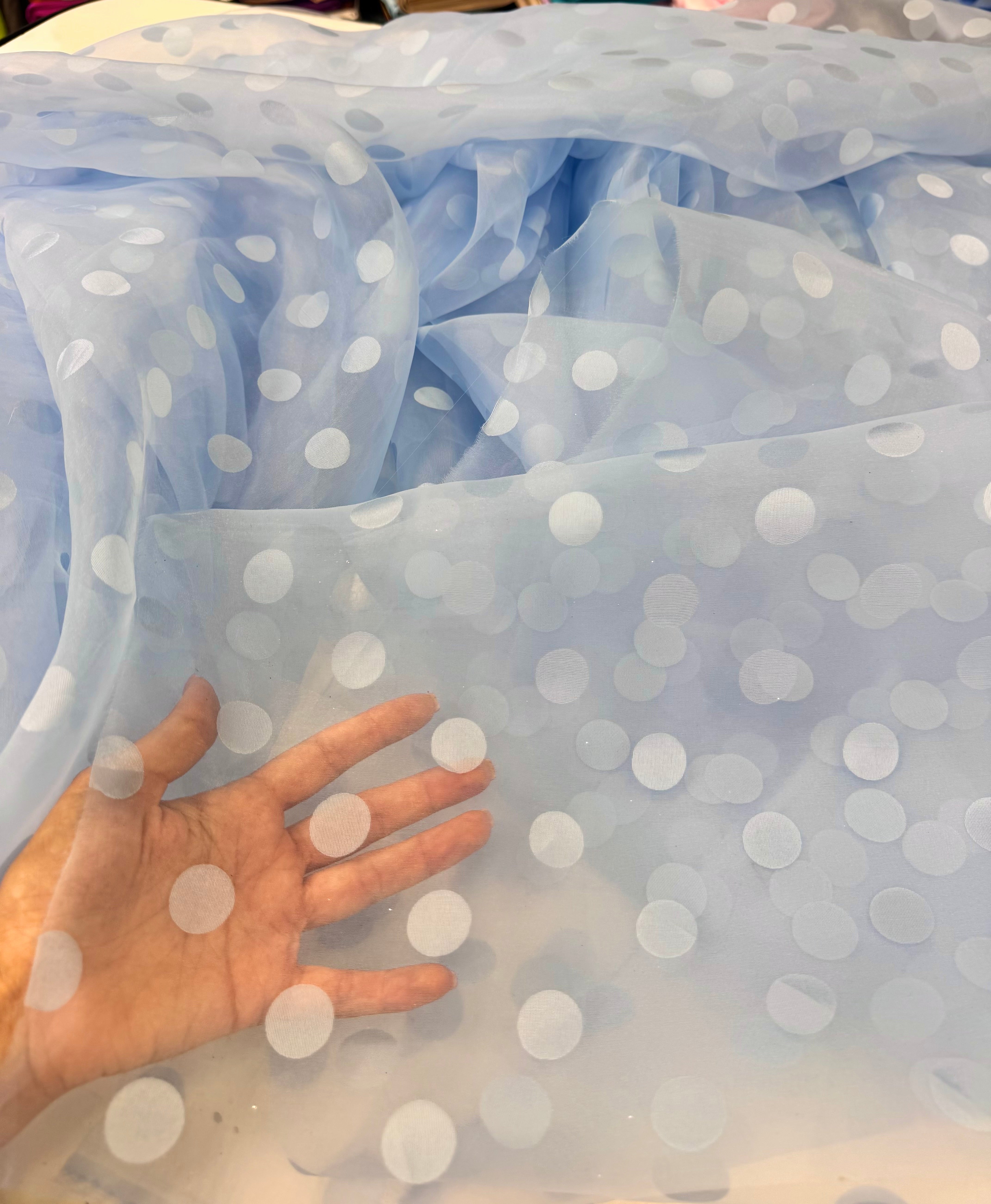Voal De Organza cu buline, Bleu