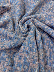 Stofă Tweed roz cu bleu si fir lurex argintiu