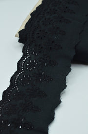 Dantela De Bumbac Brodata, 90mm, Negru