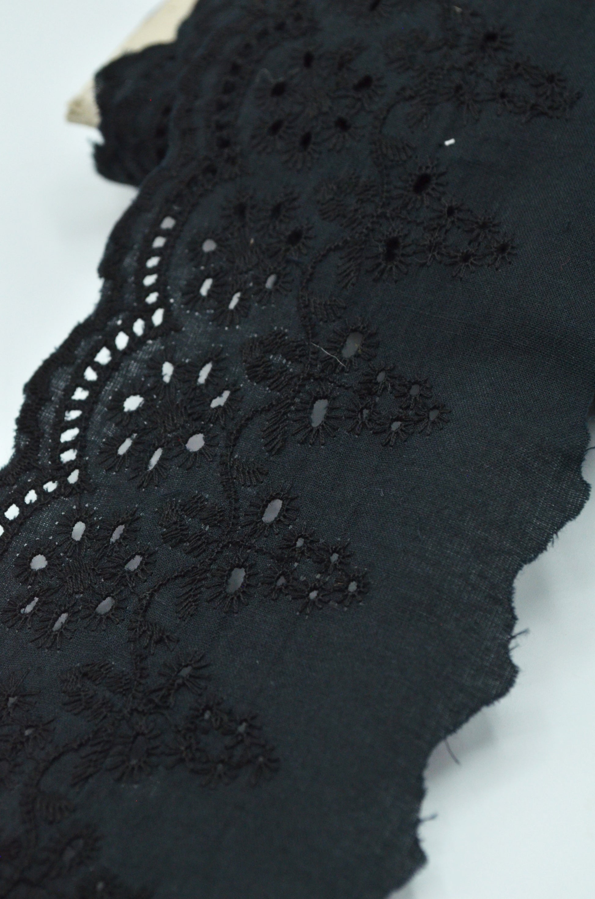 Dantela De Bumbac Brodata, 90mm, Negru
