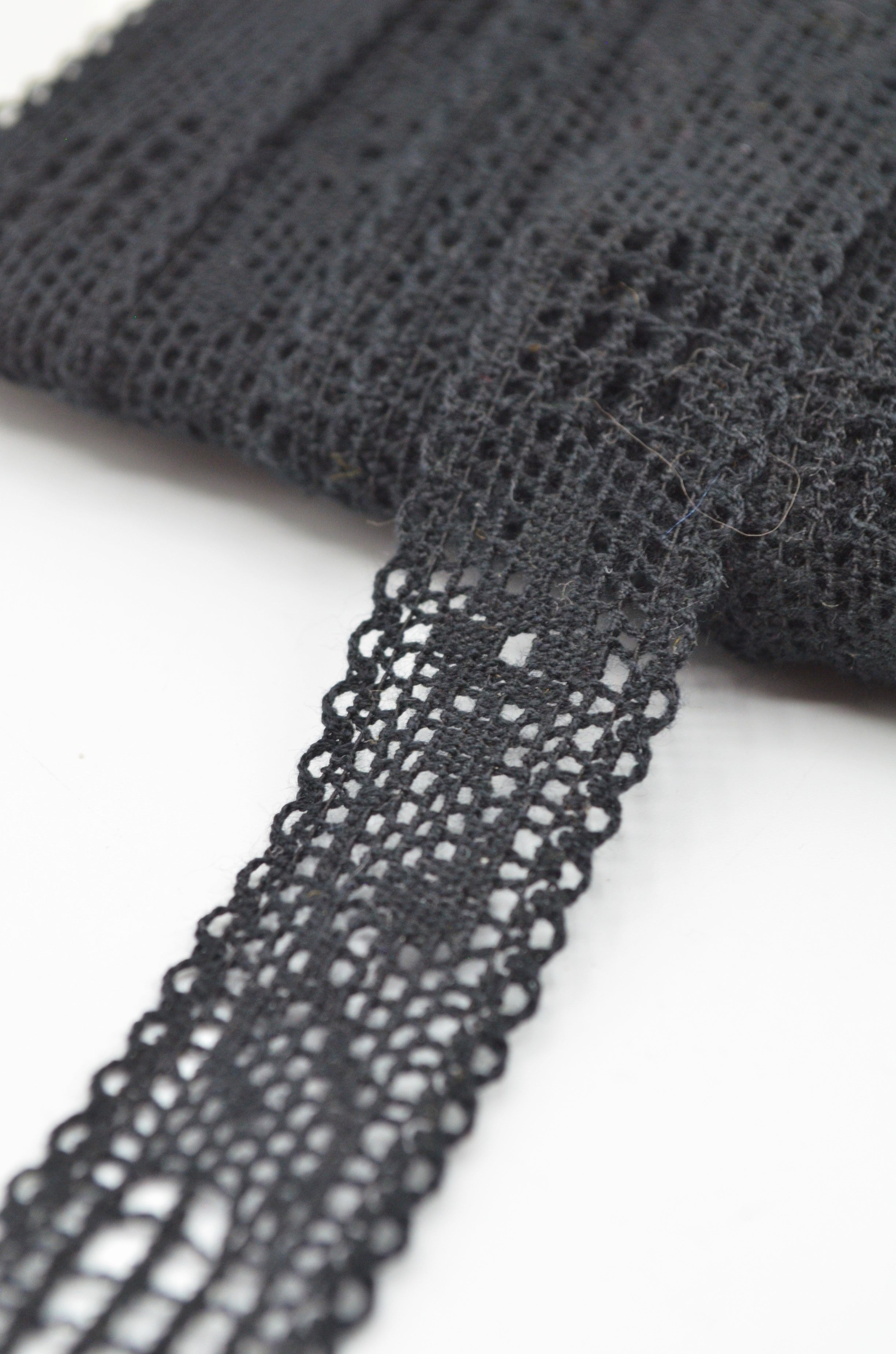 Dantela De Bumbac Elastica, Negru, 20mm