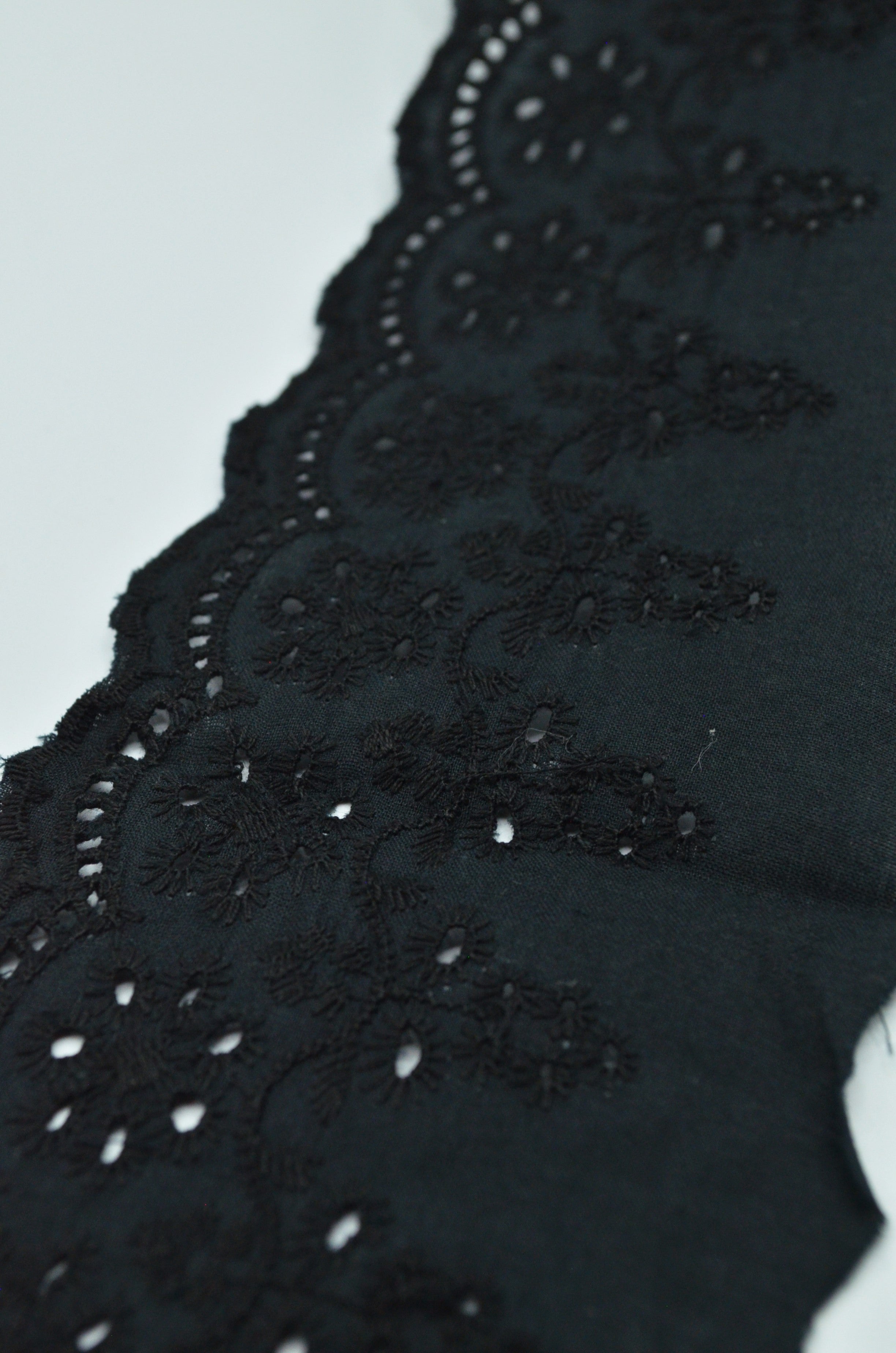 Dantela De Bumbac Brodata, 90mm, Negru