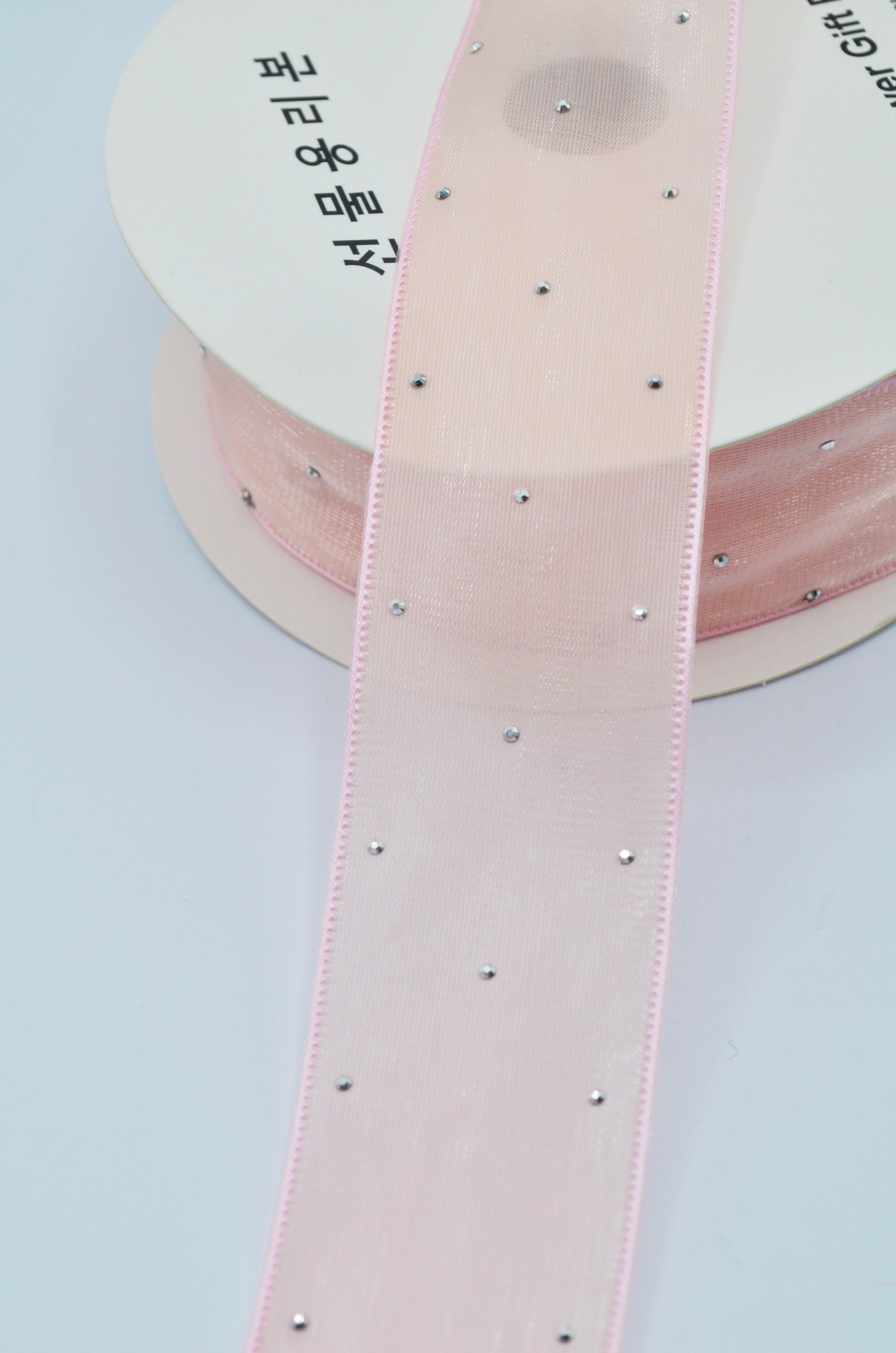 Panglica Organza Cu Strasuri 4cm, Somon