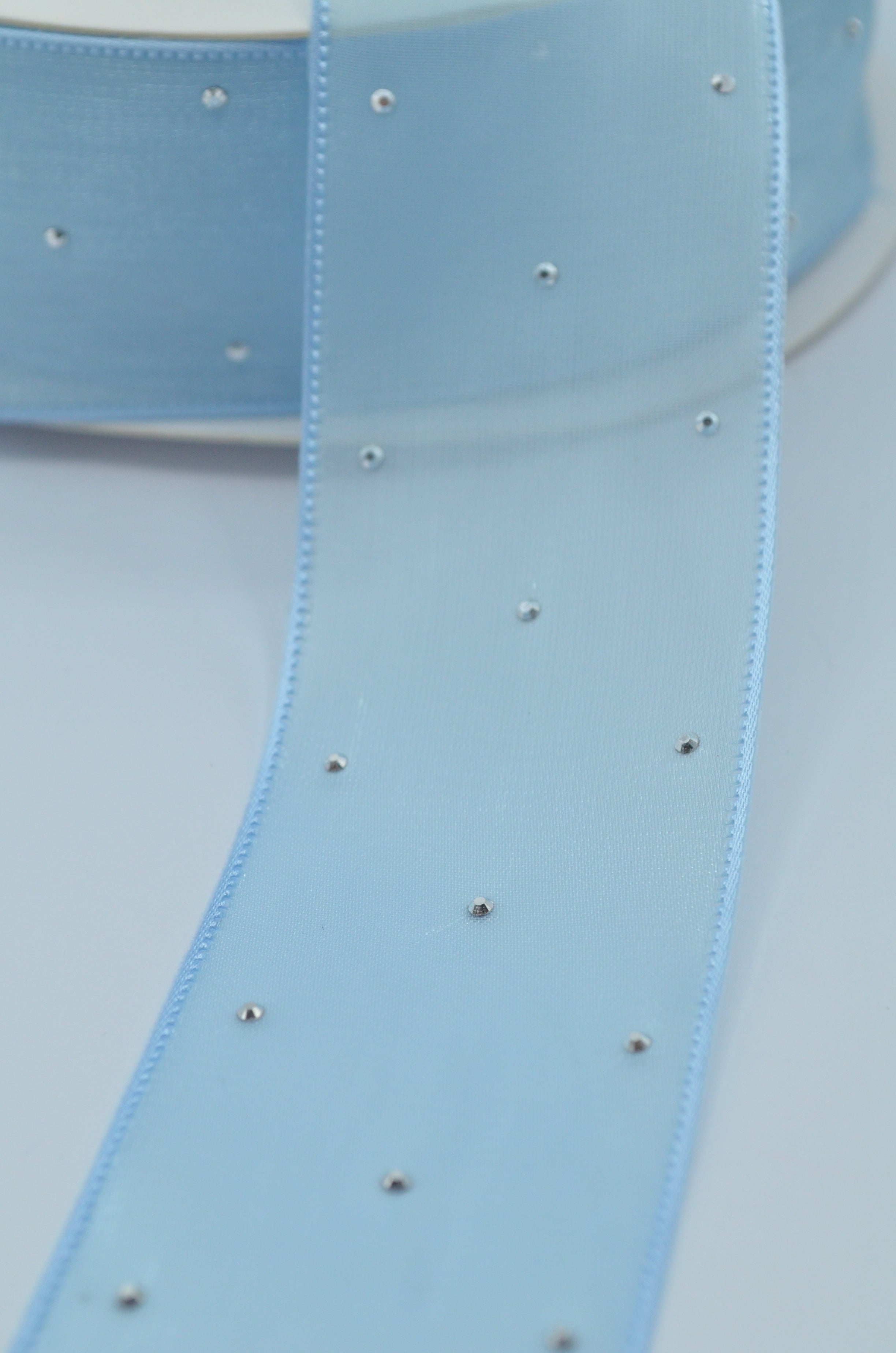 Panglica Organza Cu Strasuri 4cm, Bleu