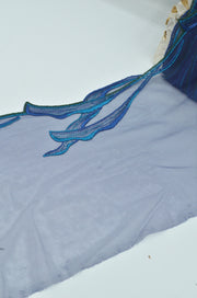 Dantela Pe Tull Brodata, 20cm, Albastru Indigo