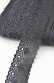 Dantela De Bumbac Brodata, 30mm, Negru