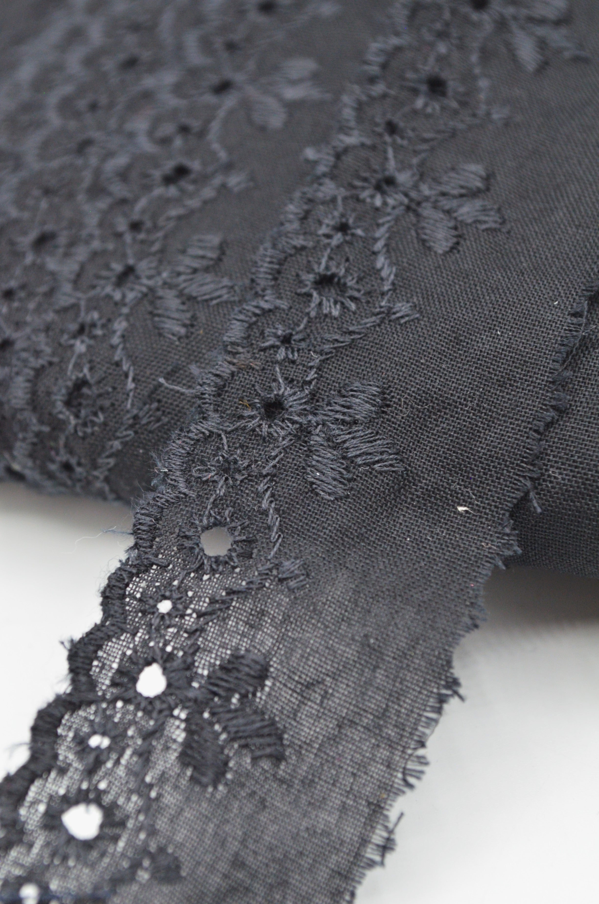 Dantela De Bumbac Brodata, 30mm, Negru