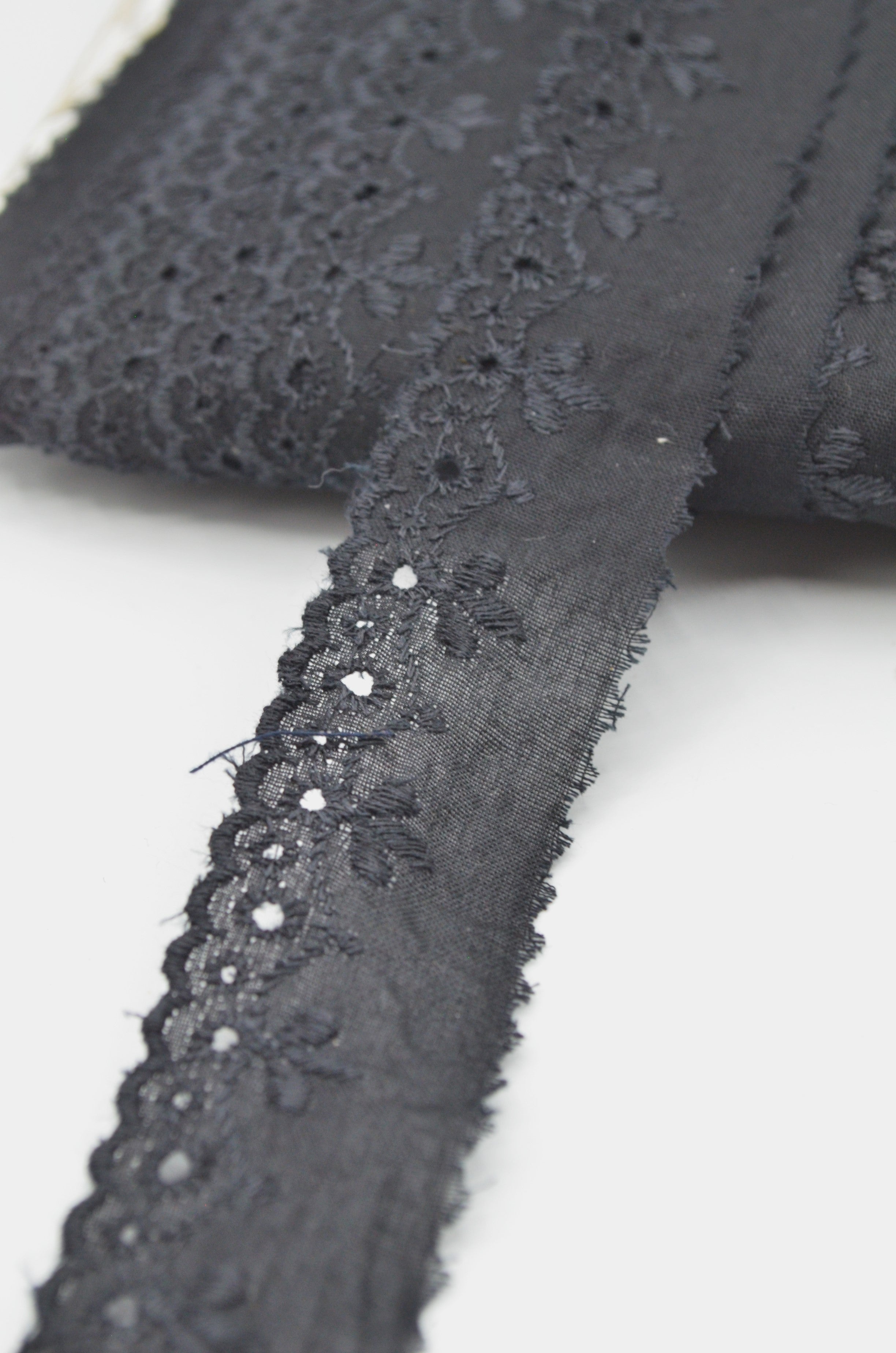 Dantela De Bumbac Brodata, 30mm, Negru