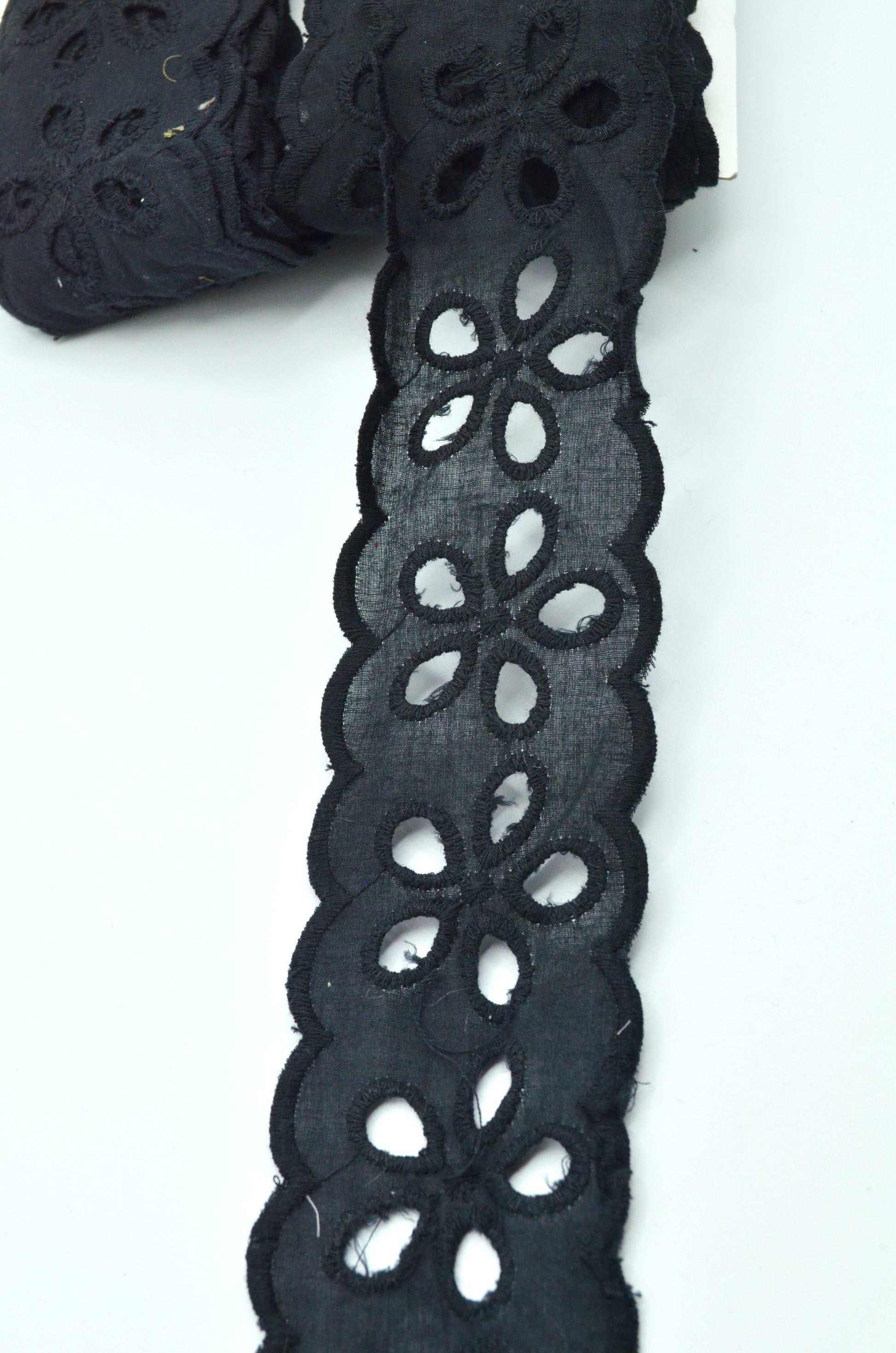 Dantela De Bumbac Brodata, 75mm, Negru