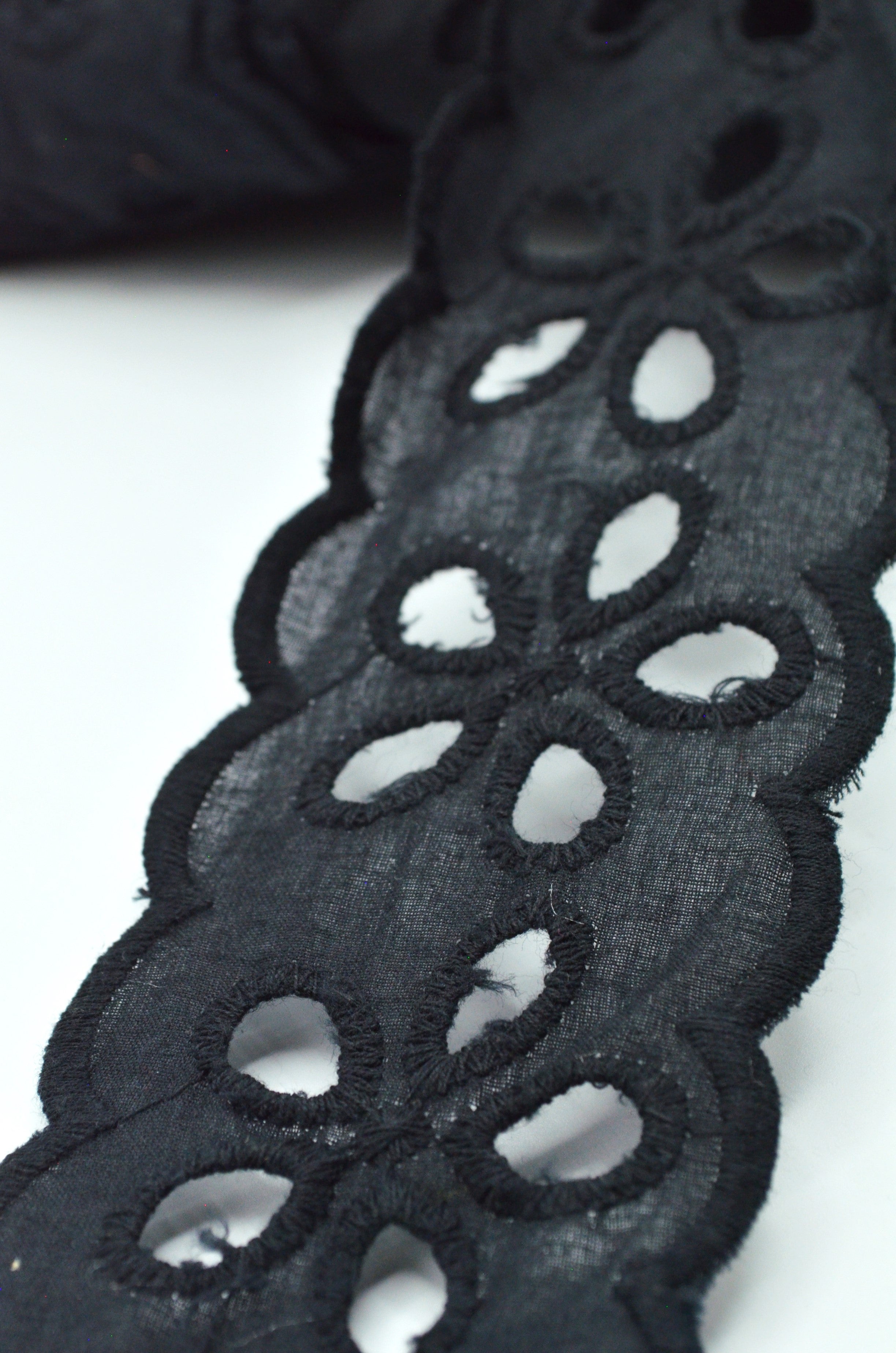 Dantela De Bumbac Brodata, 75mm, Negru