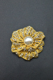 Brosa Cu Pietre Si Perla, Auriu, 40mm