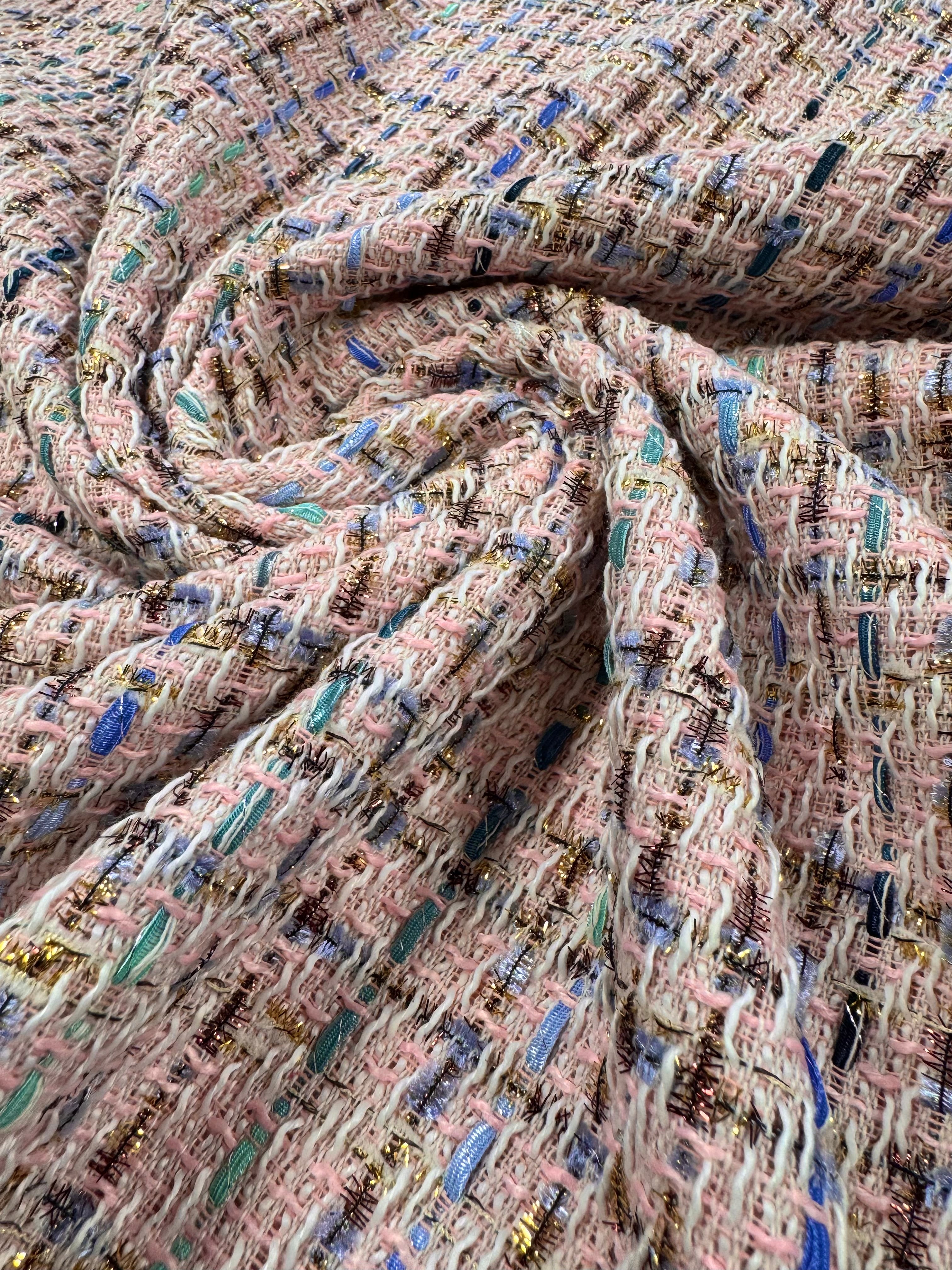 Stofă Tweed Roz Cu Fir Lurex Auriu
