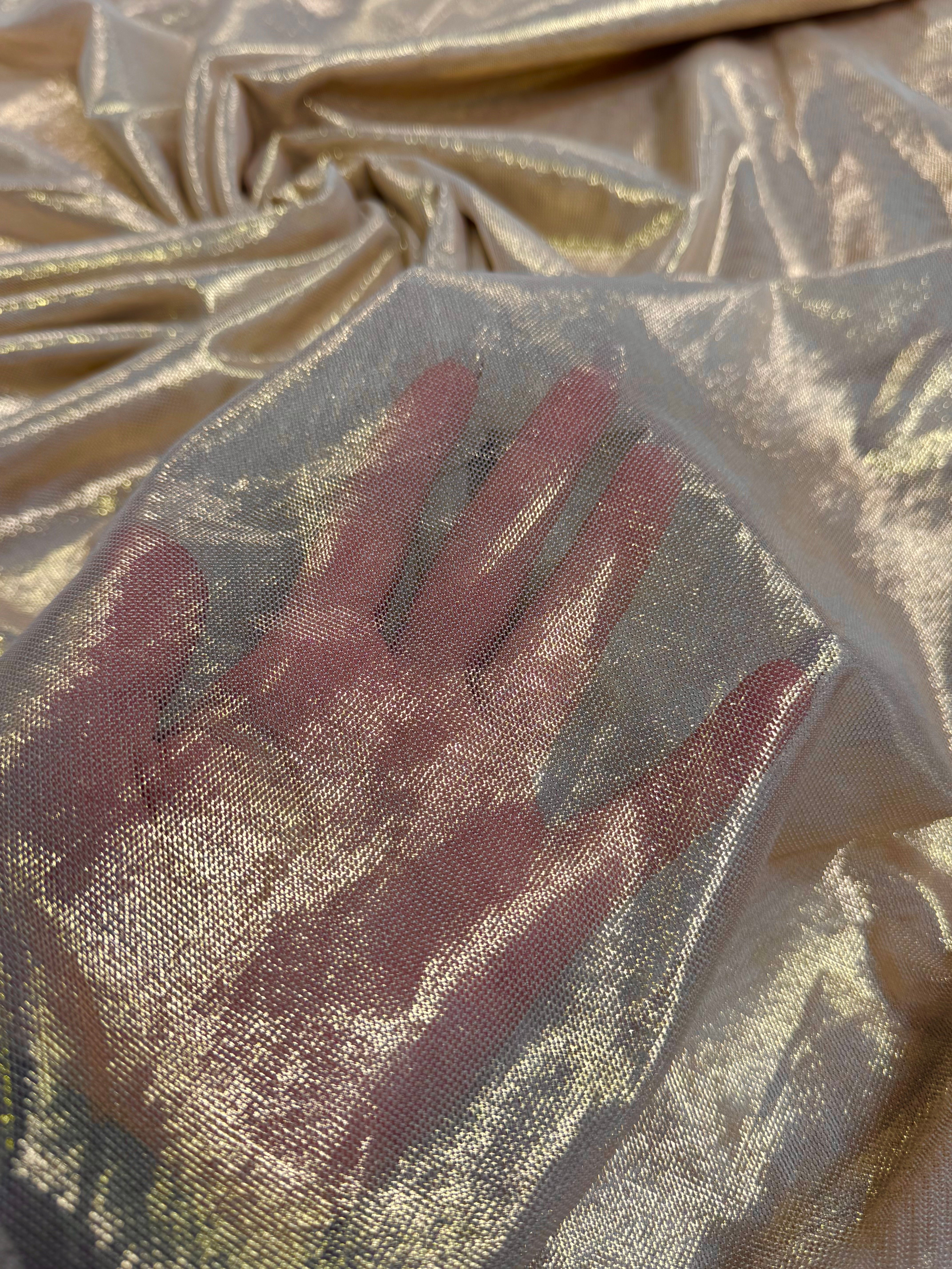 Tull Elastic Metalizat - Bej cu pelicula aurie