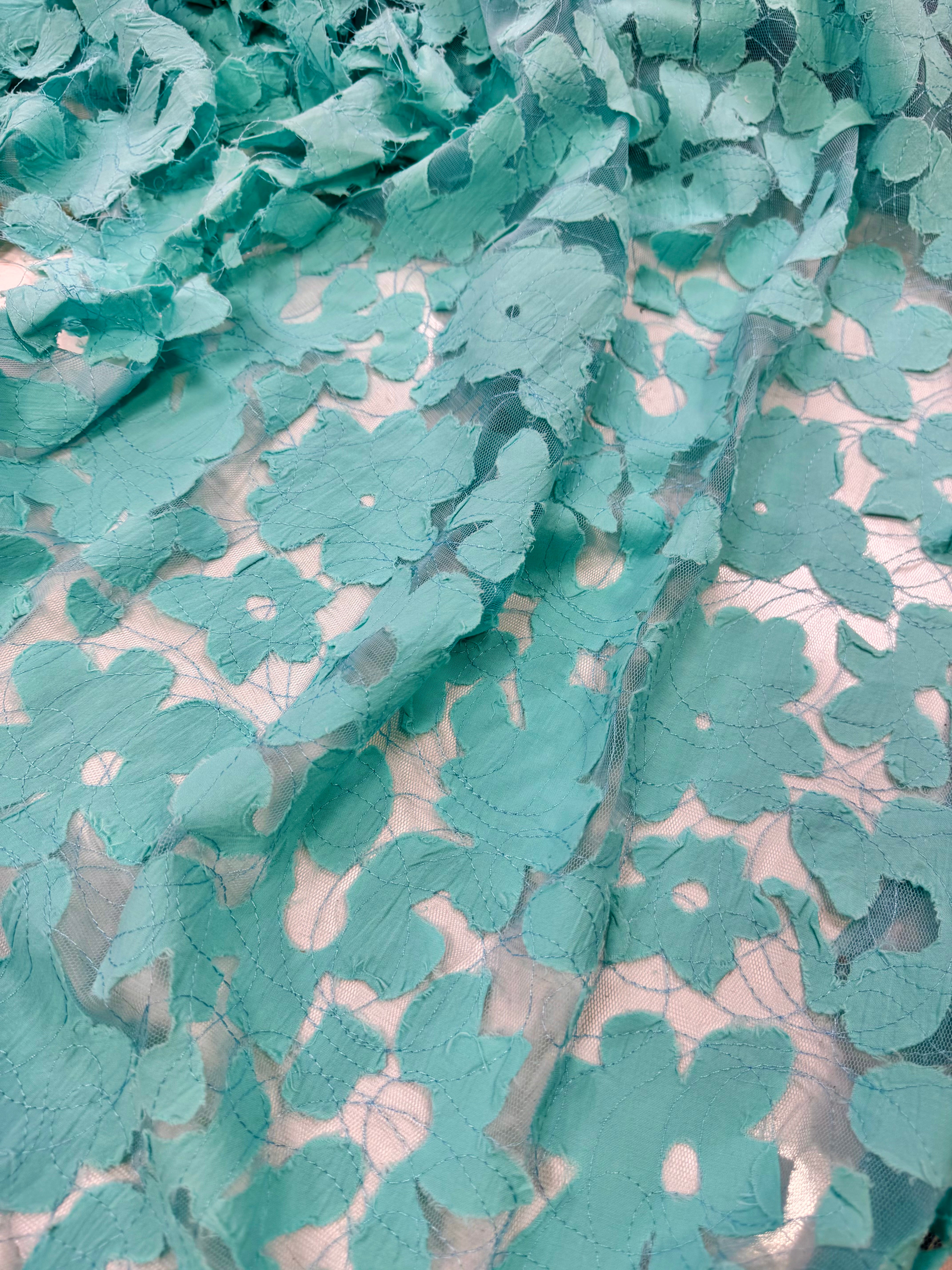 Tull cu aplicații de bumbac - turcoaz