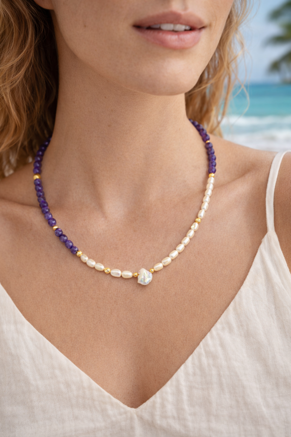 Colier din Ametist, Perle Si Argint