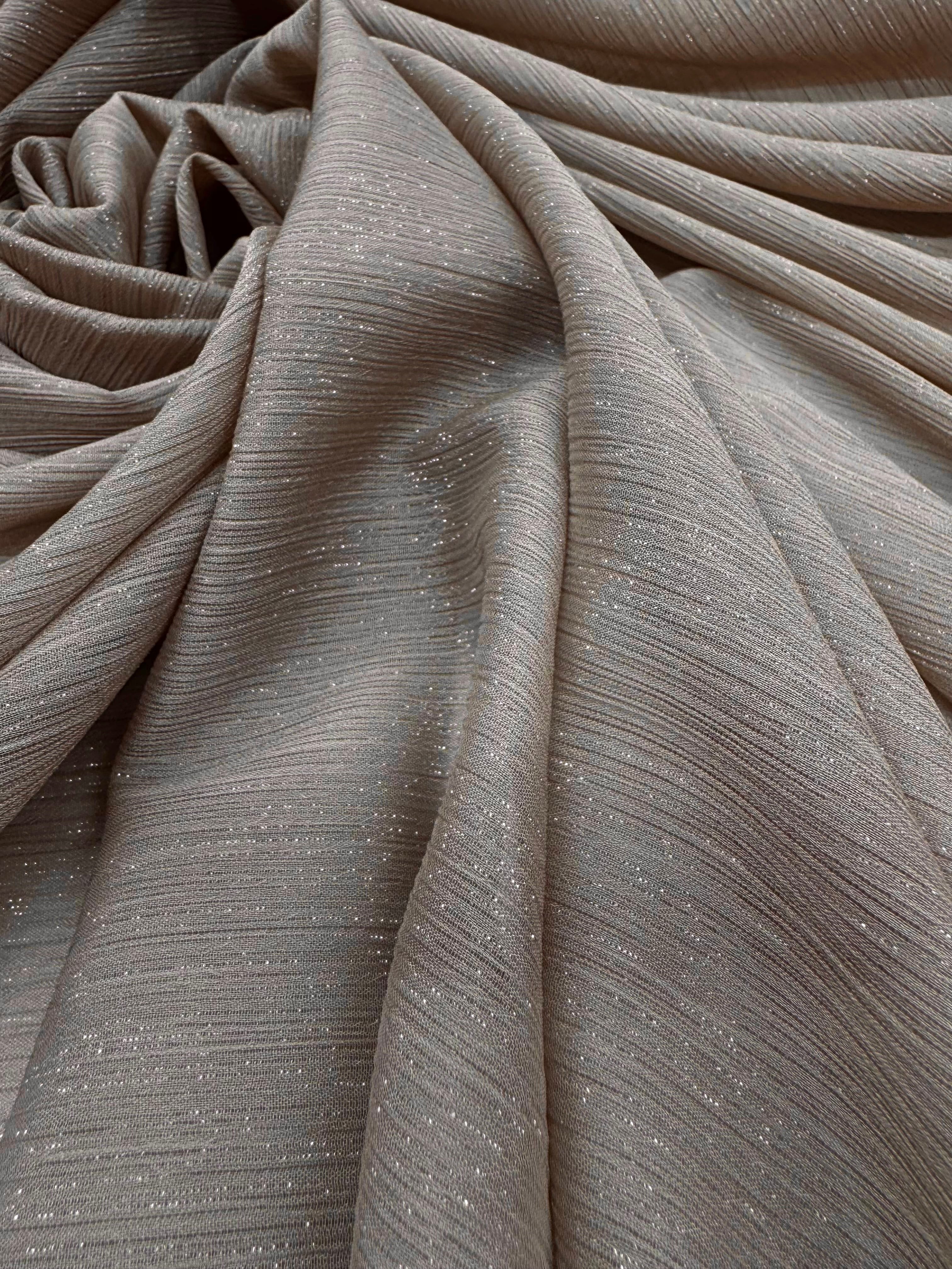 Voal Creponat Cu Fir Lame, Bej Deschis