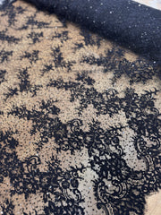 Dantela Chantilly Cu Margele Si Paiete Fine, Negru