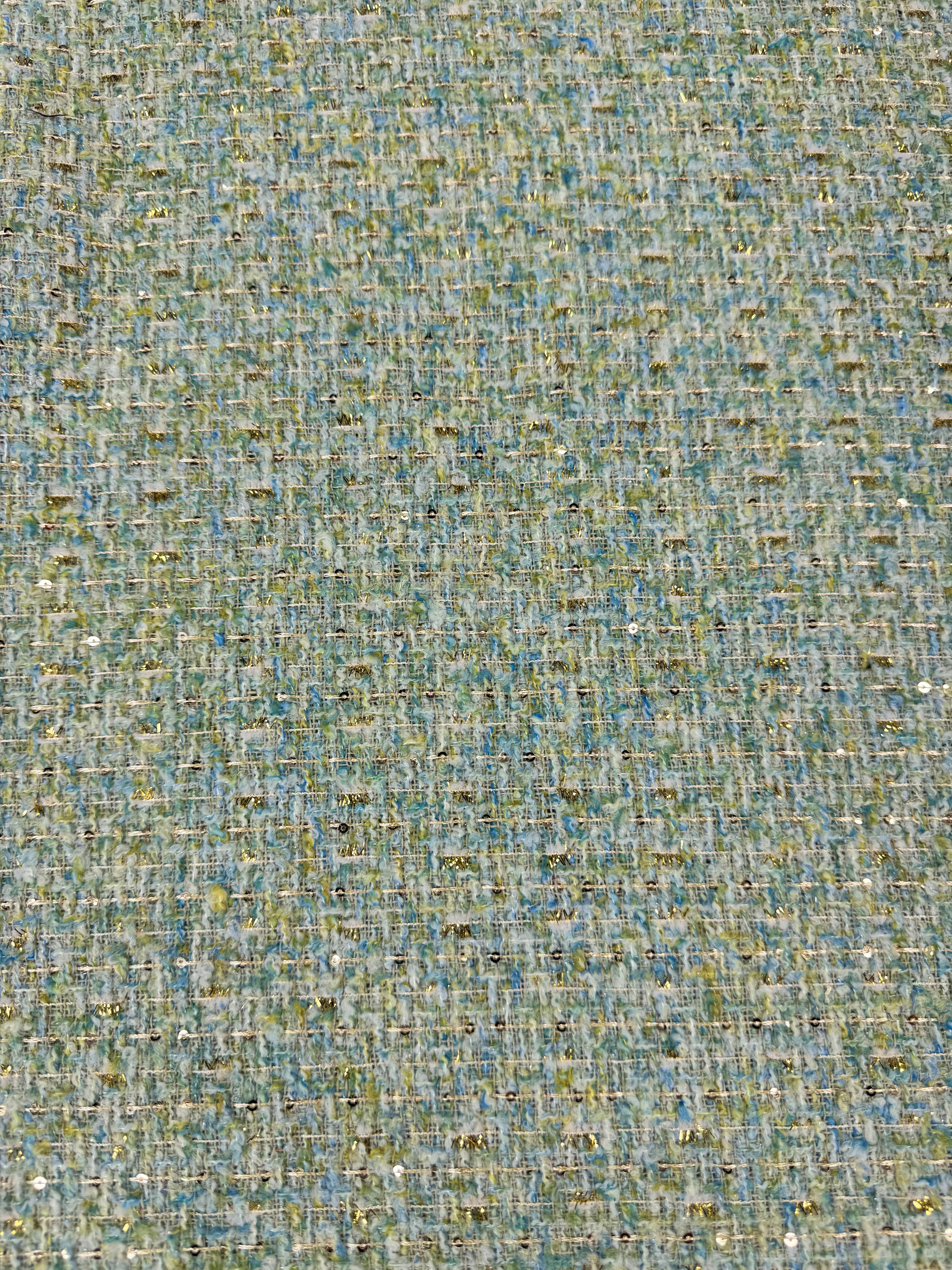 Stofă Tweed Verde Cu Paiete Fine Aurii
