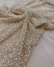Cupon broderie cu mărgele 50cm - Bej, lățime 1.30m