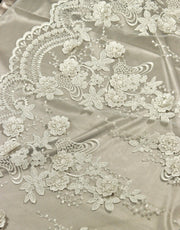 Broderie 3D Pe Tull, Crem Unt