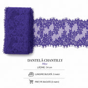 Dantela Fina Chantilly Mov, 300 x 3 cm bucata